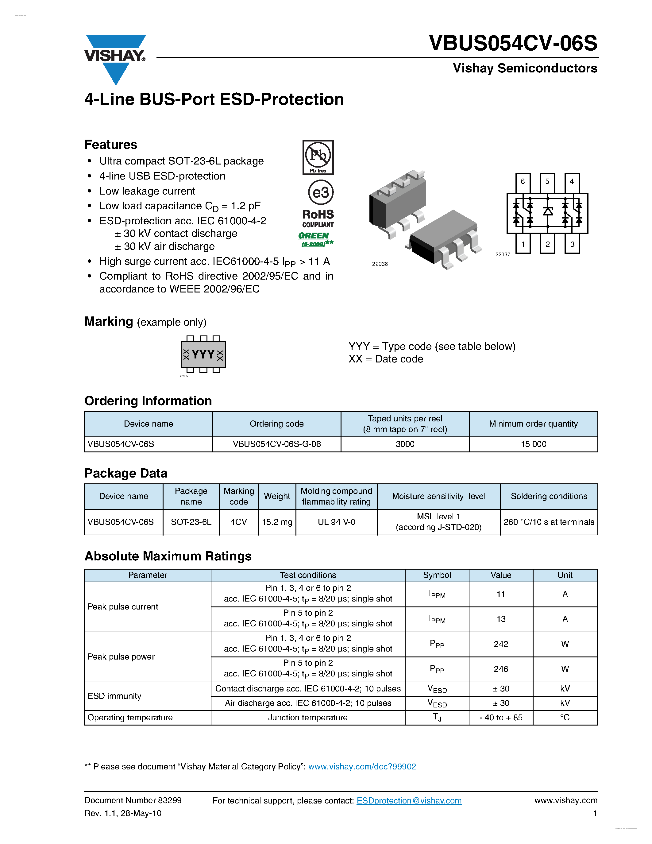 Datasheet VBUS054CV-06S - 4-Line BUS-Port ESD-Protection page 1