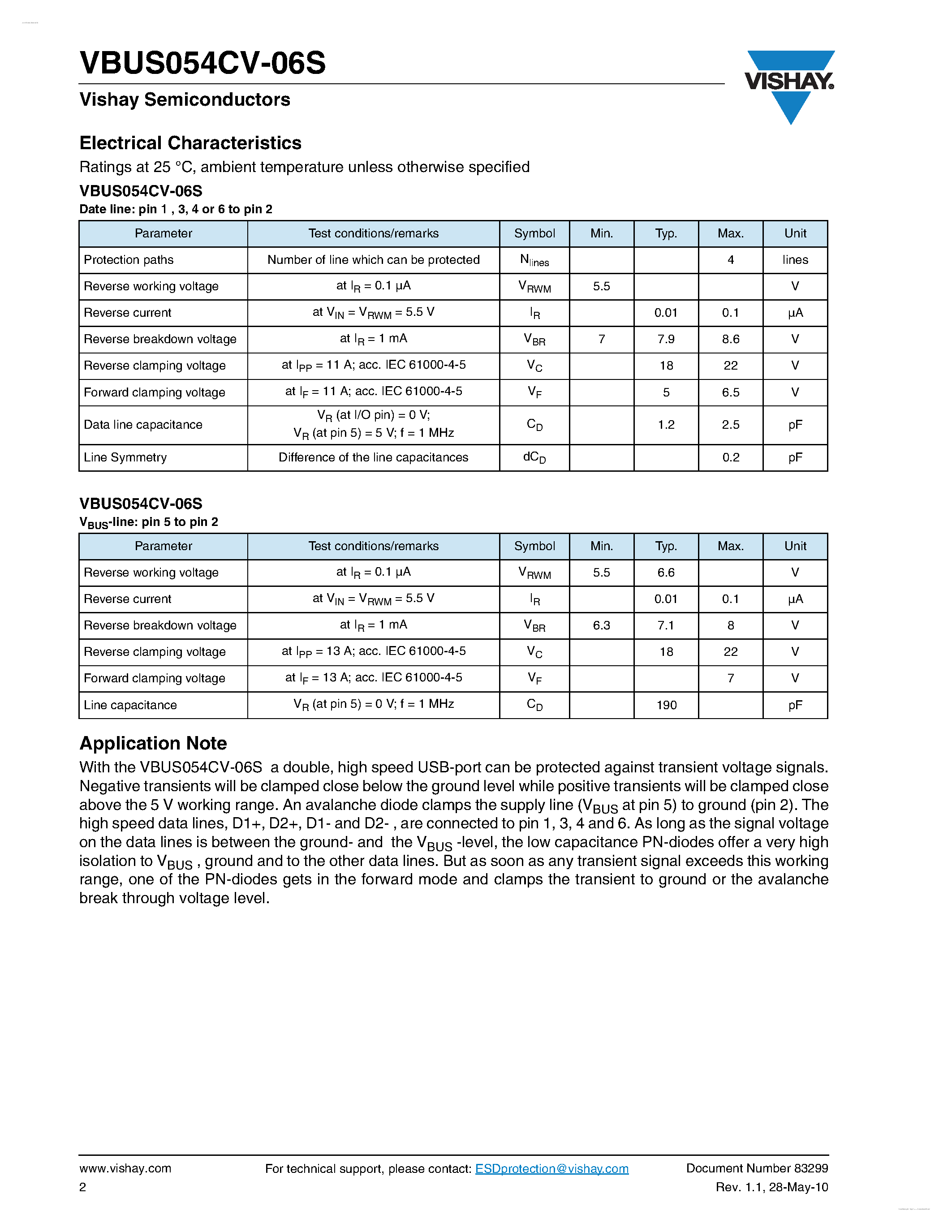 Datasheet VBUS054CV-06S - 4-Line BUS-Port ESD-Protection page 2