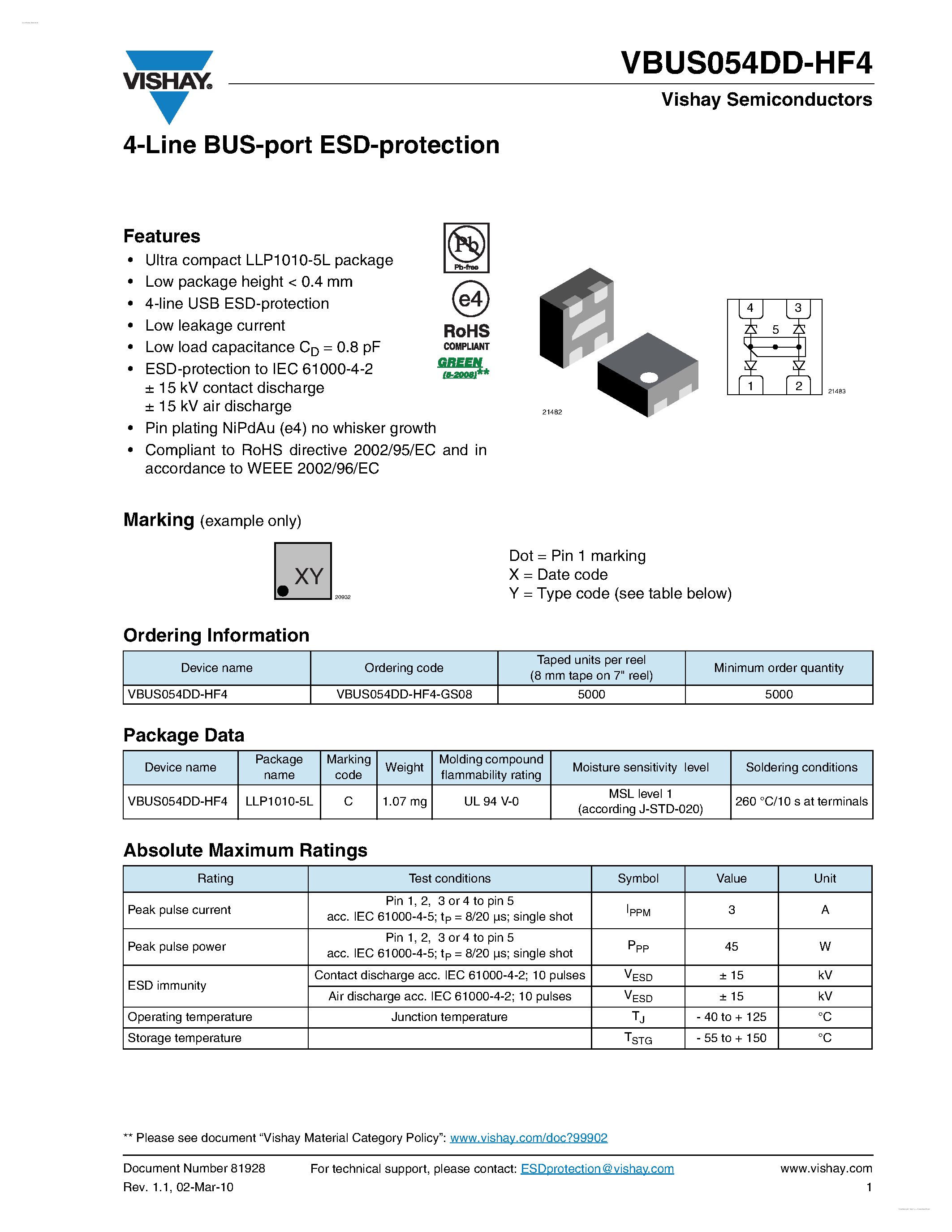 Datasheet VBUS054DD-HF4 - 4-Line BUS-port ESD-protection page 1