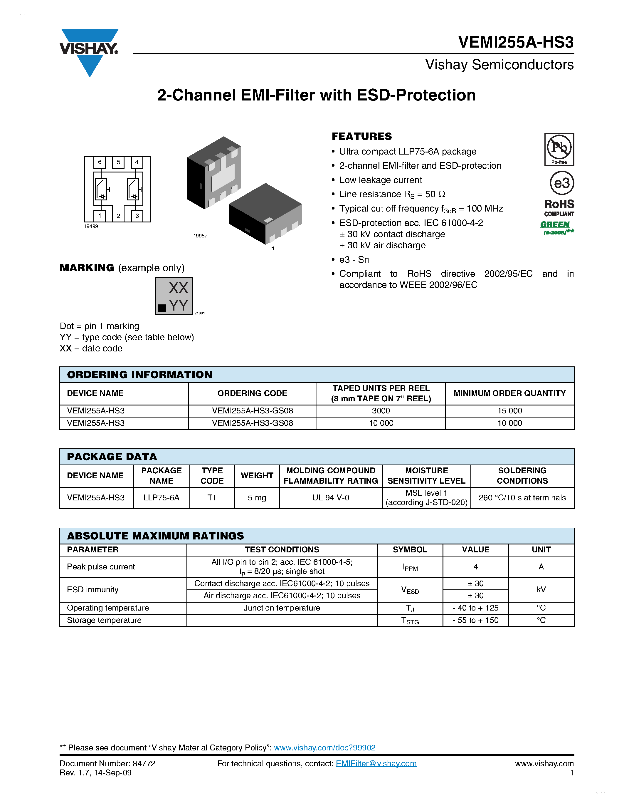 Даташит VEMI255A-HS3 - 2-Channel EMI-Filter страница 1