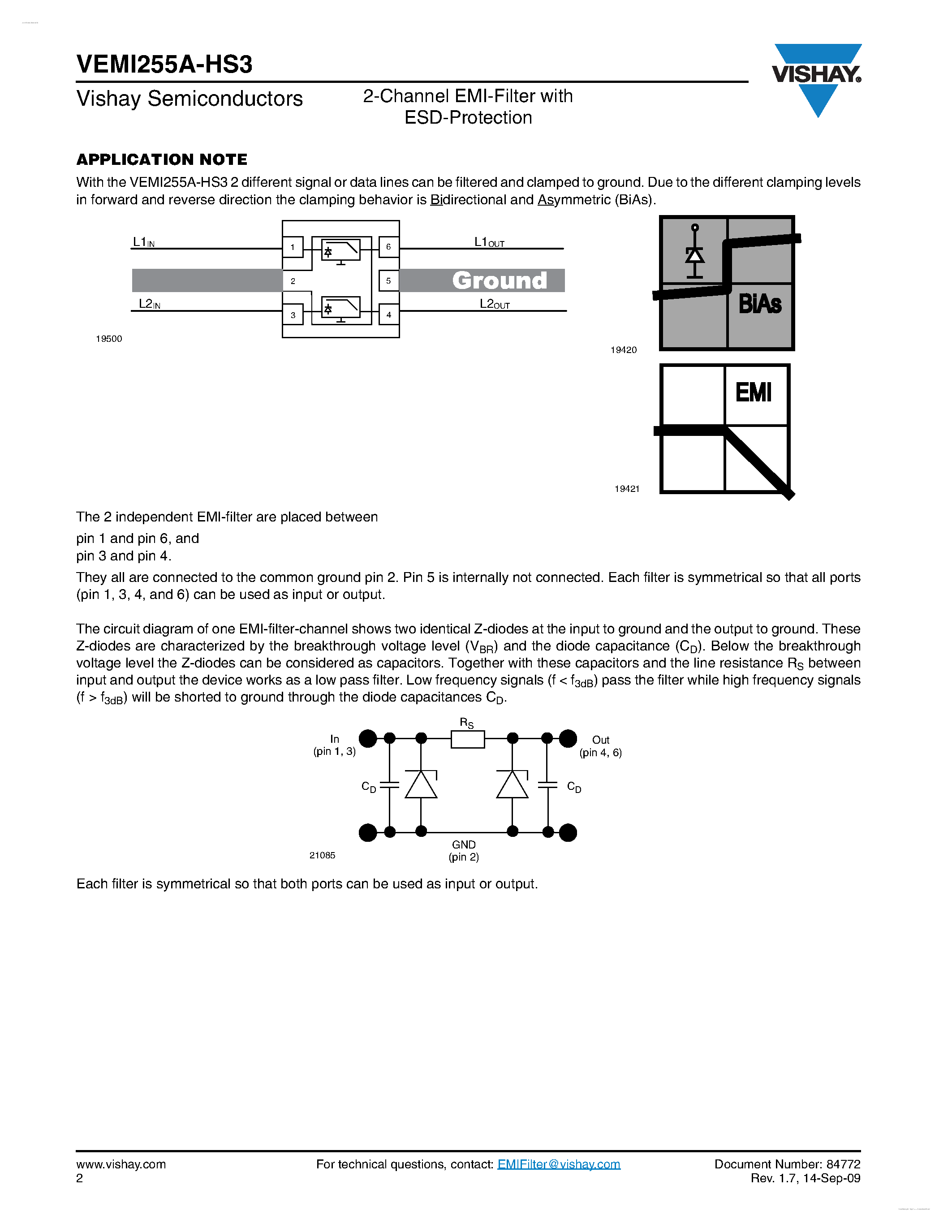 Даташит VEMI255A-HS3 - 2-Channel EMI-Filter страница 2