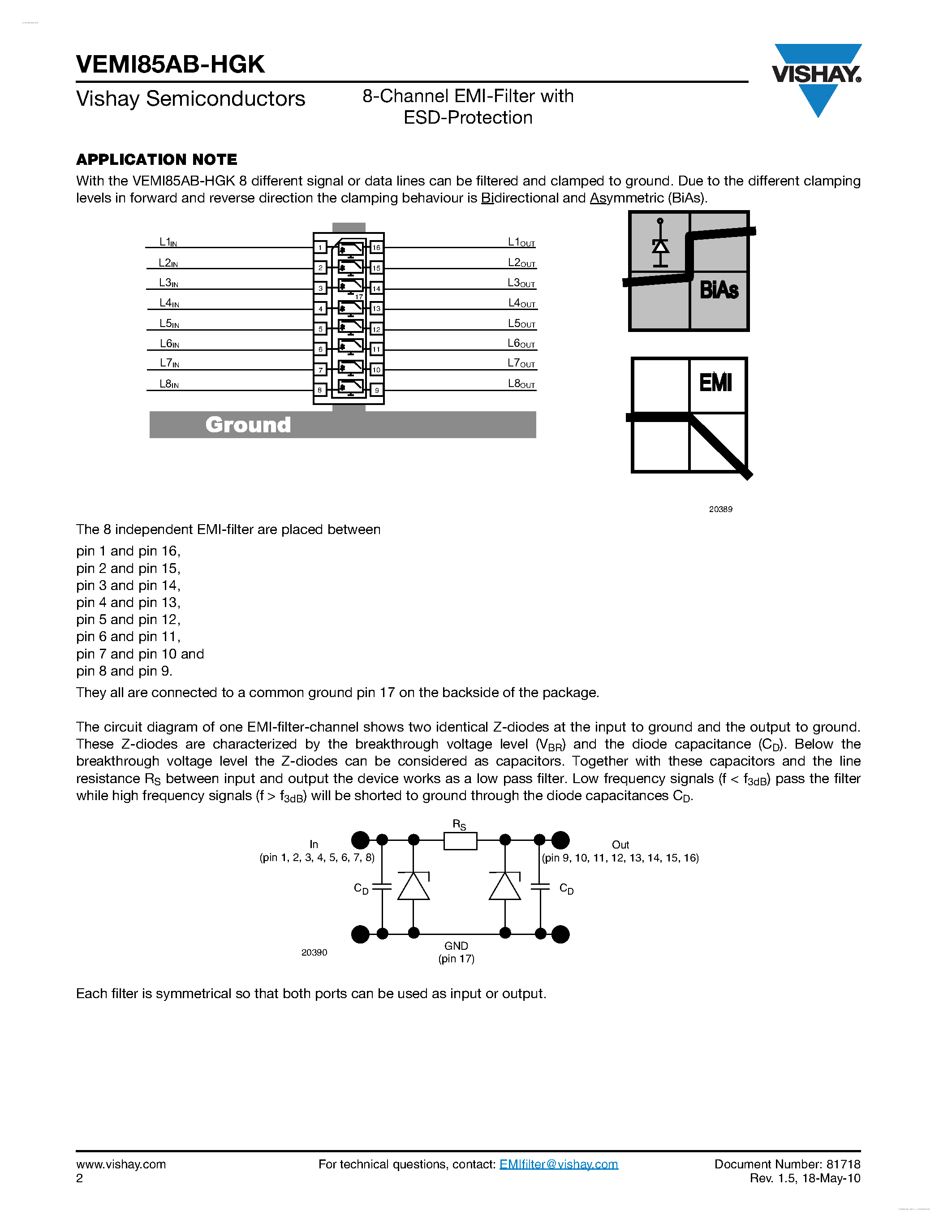 Даташит VEMI85AB-HGK - 8-Channel EMI-Filter страница 2