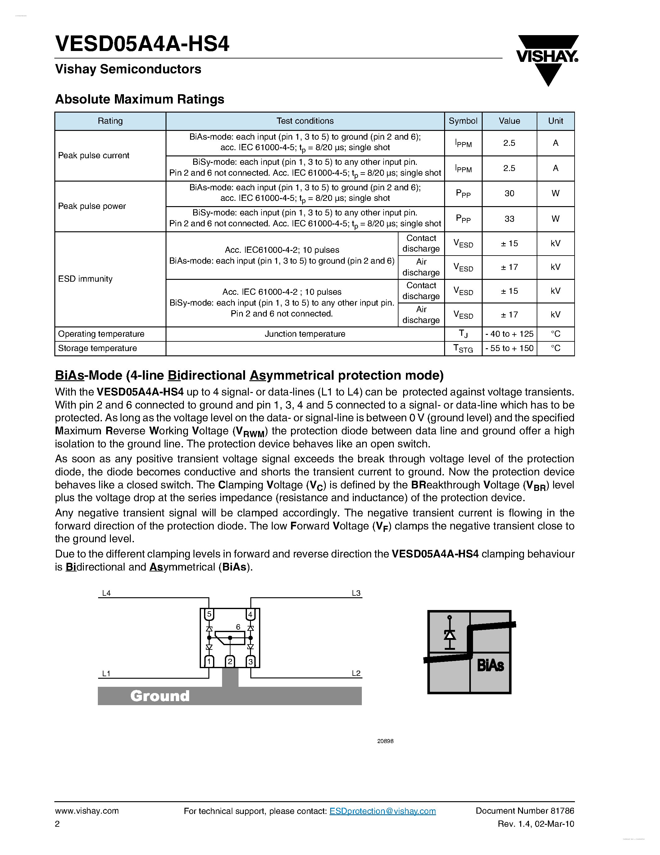 Datasheet VESD05A4A-HS4 - 4-Line (Quad) ESD Protection Diode Array page 2