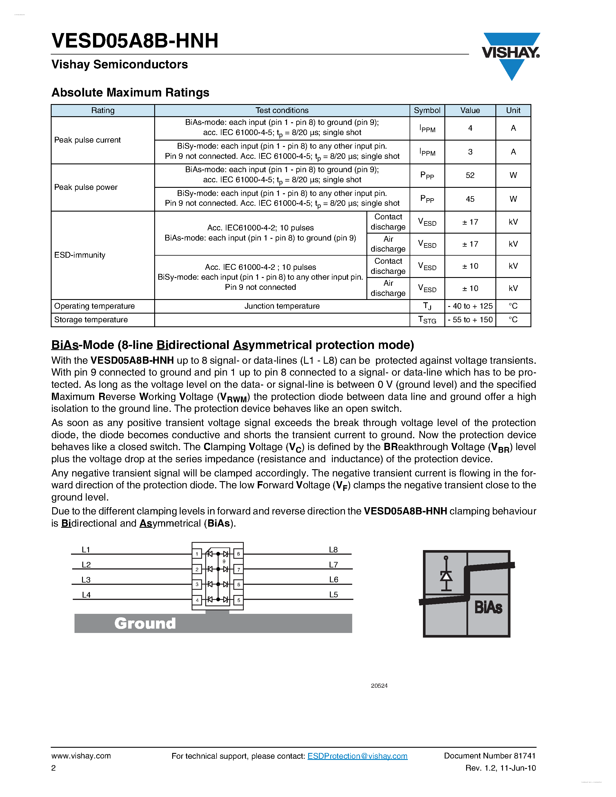 Даташит VESD05A8B-HNH - 8-Line ESD-Protection Diode Array страница 2