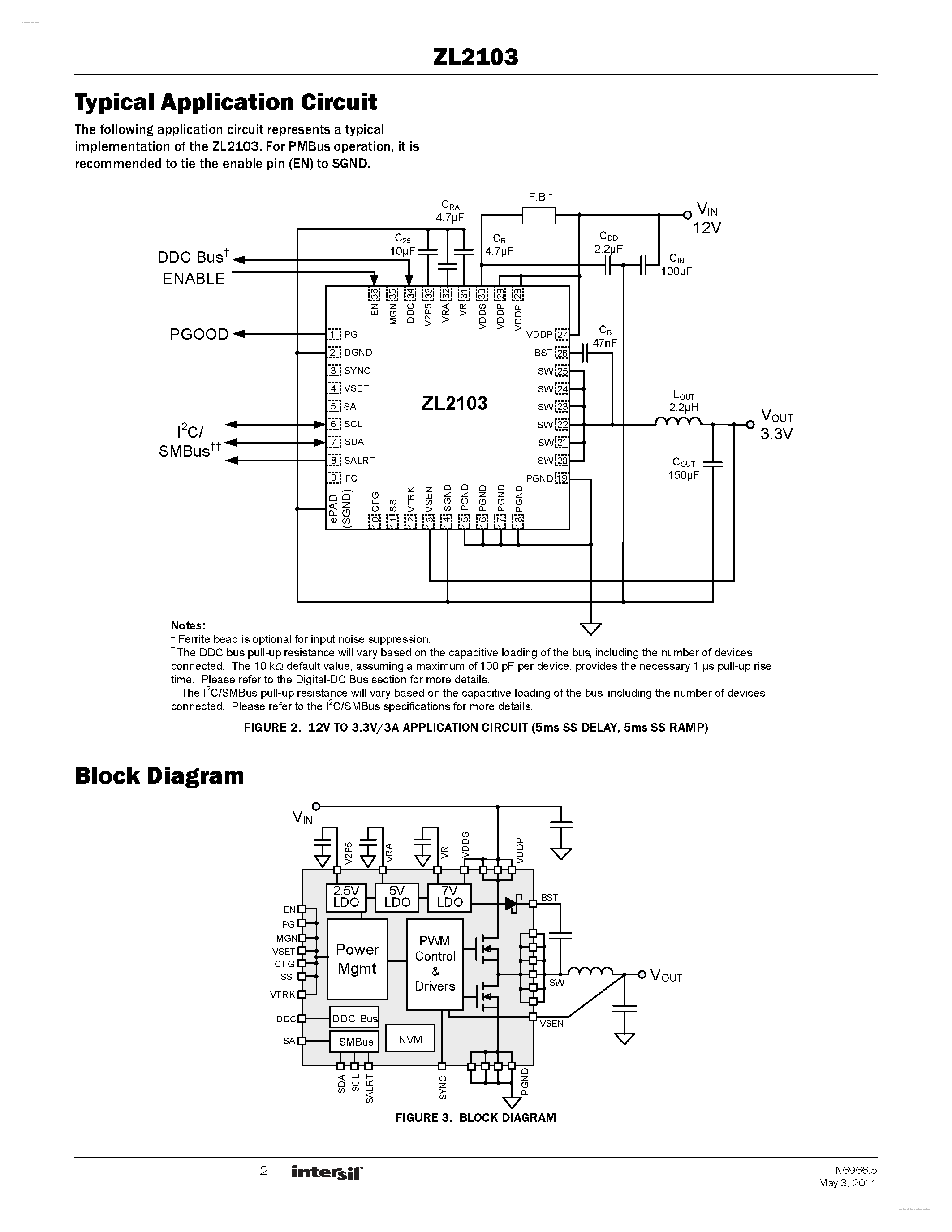 Datasheet ZL2103 - 3A Digital-DC Synchronous Step-Down DC/DC Converter page 2