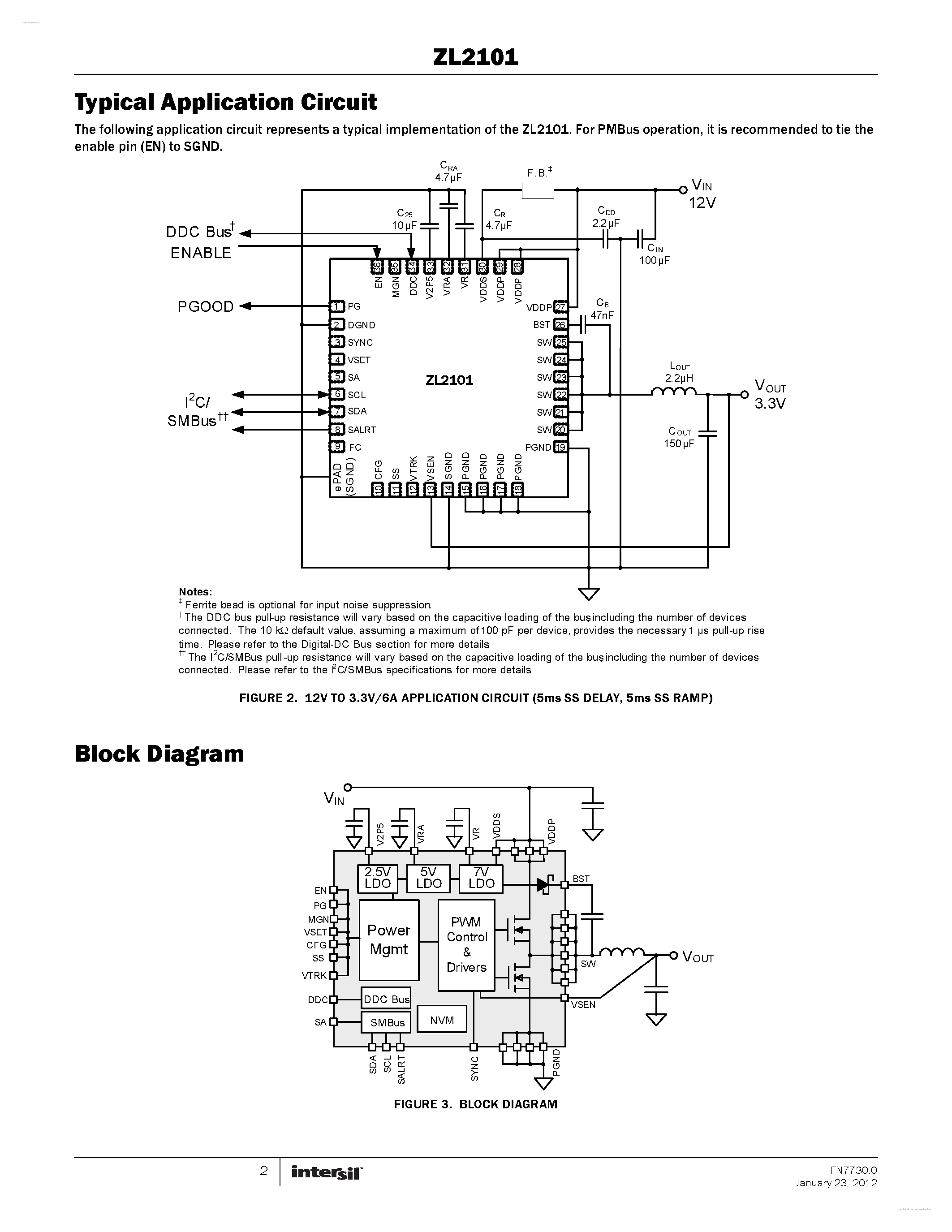 Datasheet ZL2101 - 6A Digital Synchronous Step-Down DC/DC Converter page 2