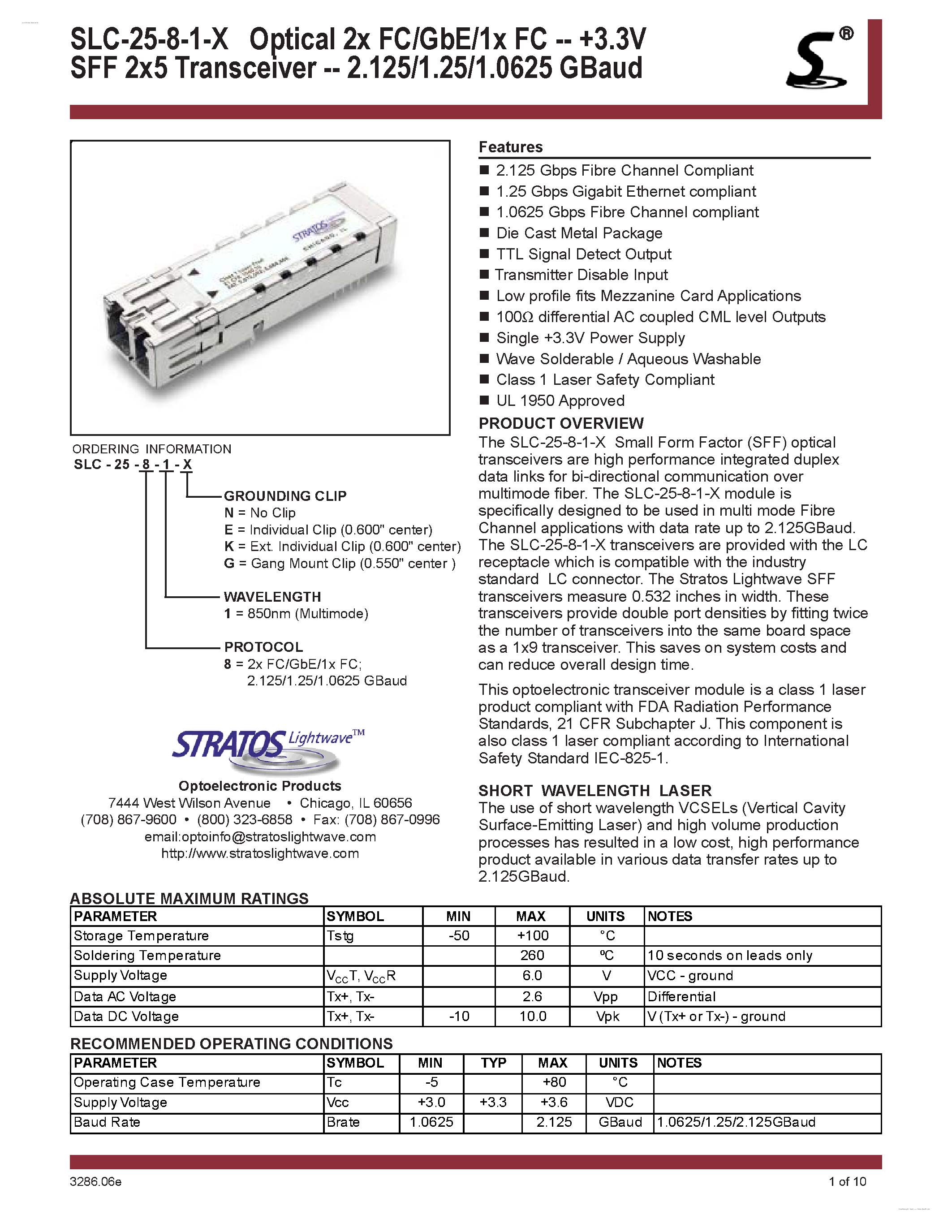 Datasheet SLC-25-8-1-x - Transceiver page 1