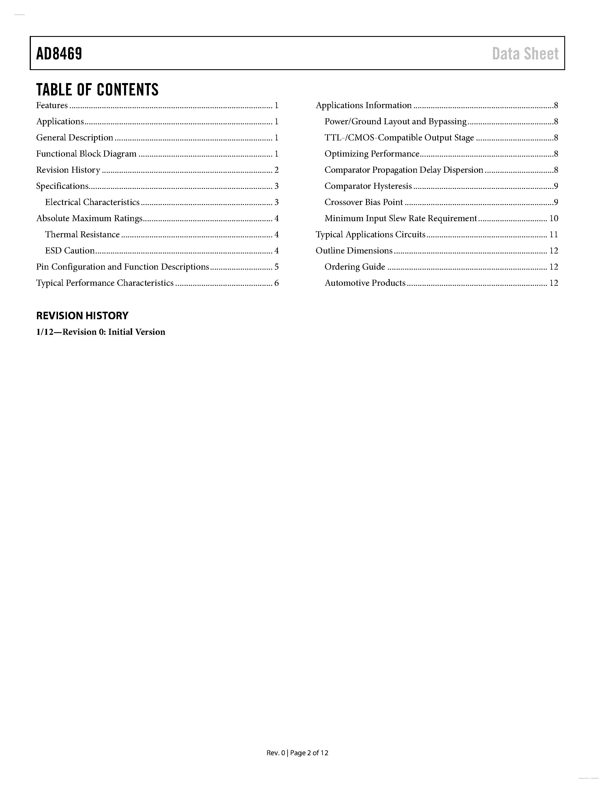 Даташит AD8469 - Single-Supply TTL/CMOS Comparator страница 2