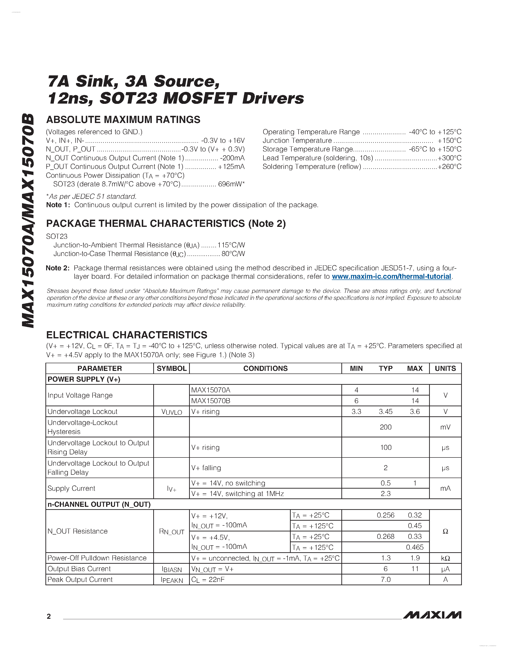 Datasheet MAX15070A - (MAX15070A/B) SOT23 MOSFET Drivers page 2