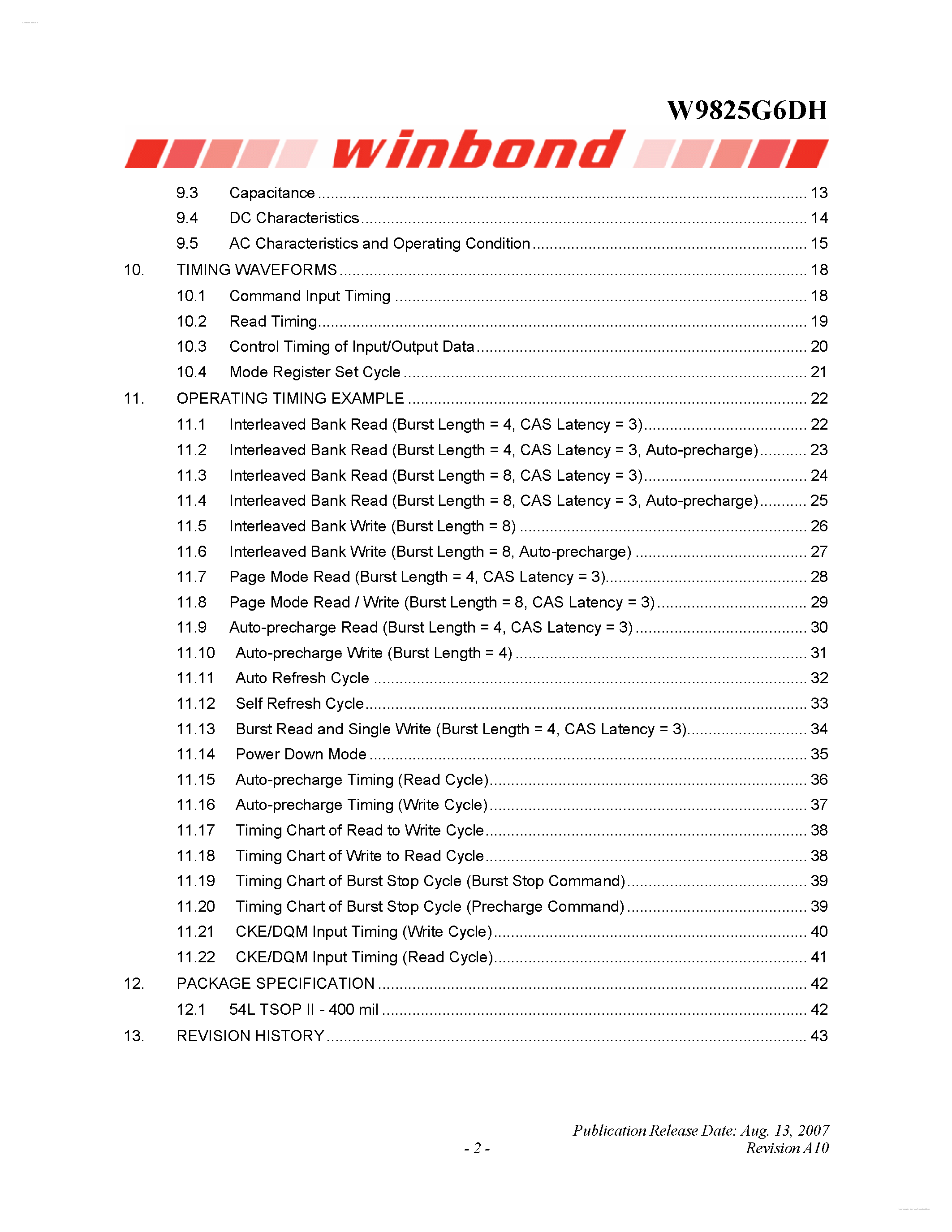 Datasheet W9825G6DH - 4M X 4 BANKS X 16 BITS SDRAM page 2