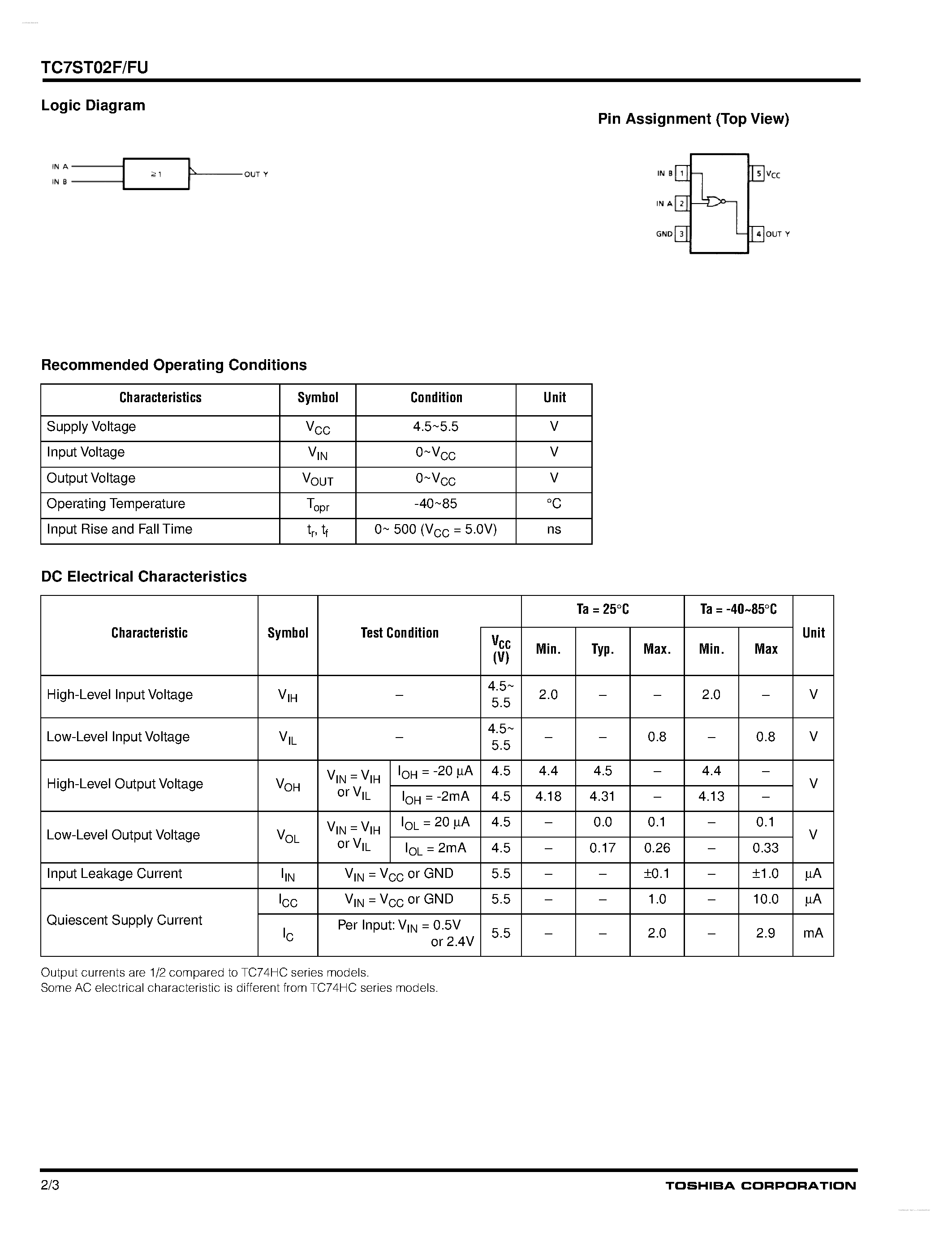 Даташит TC7ST02F - 2-input NOR GATE страница 2