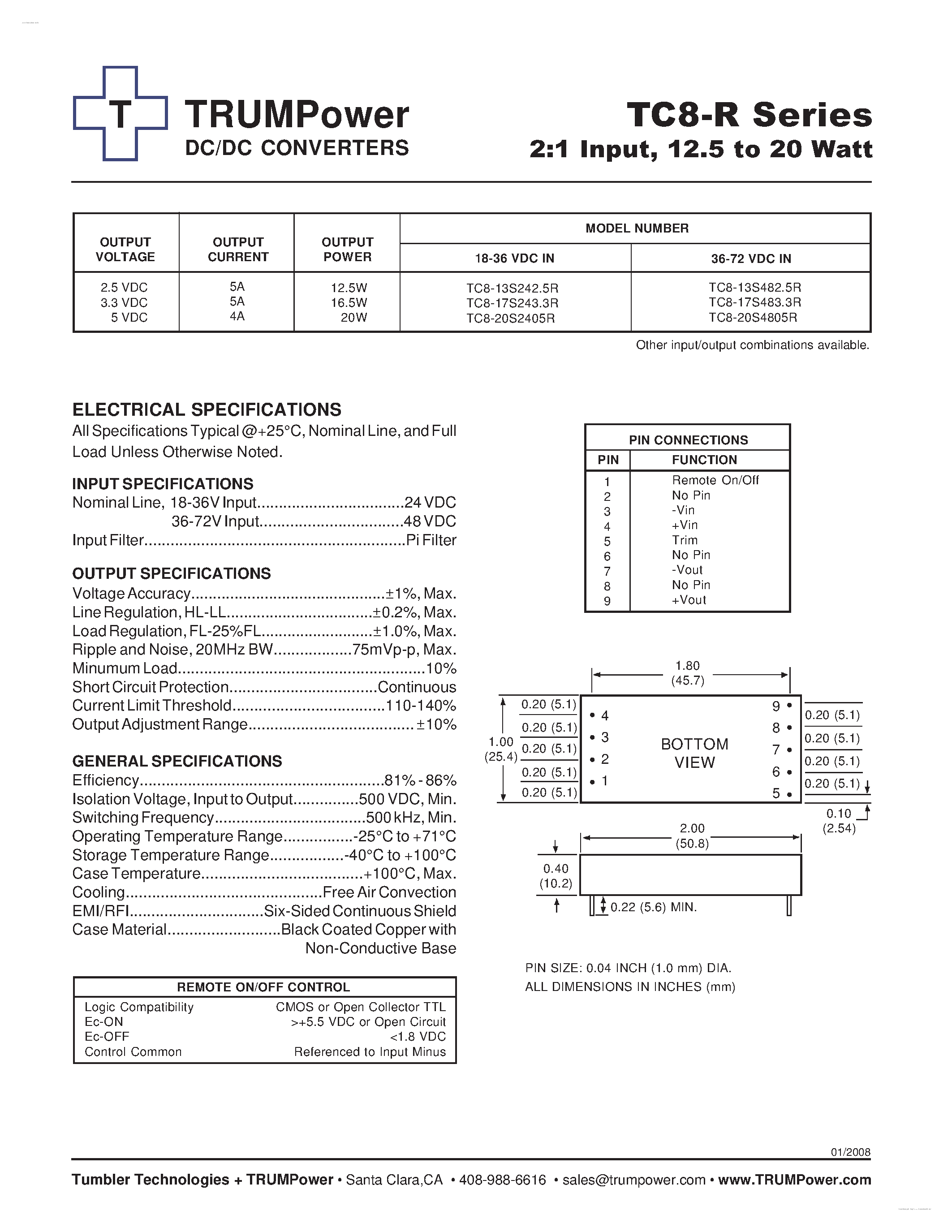 Datasheet TC8-13S242.5R - DC/DC CONVERTERS page 1