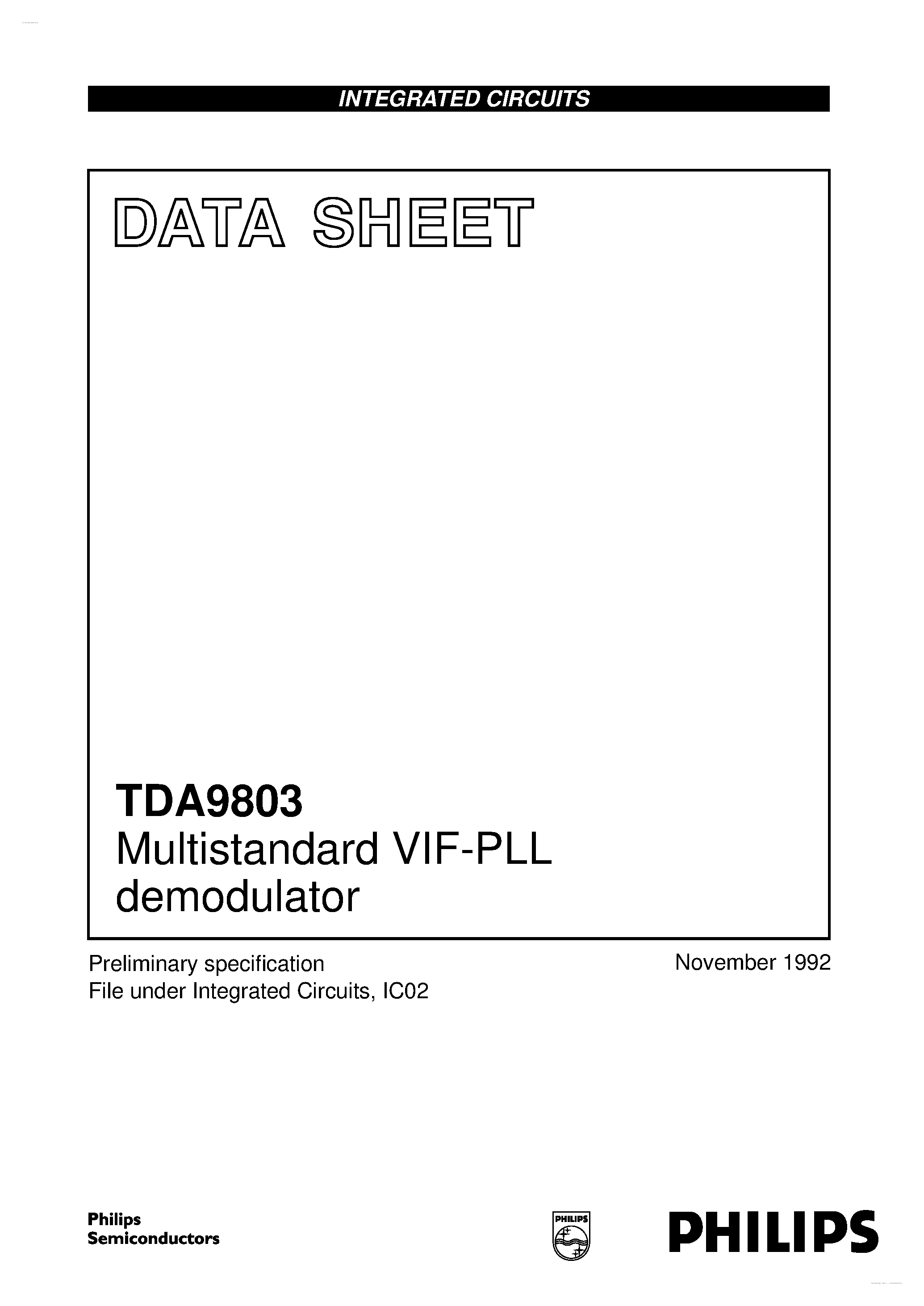 Даташит TDA9803 - Multistandard VIF-PLL demodulator страница 1