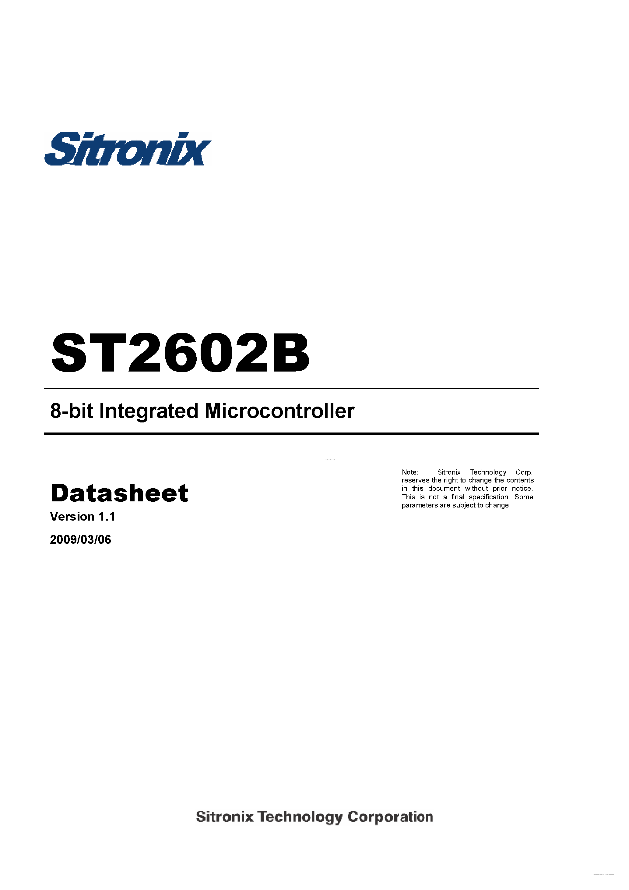 Даташит ST2602B - 8-bit Integrated Microcontroller страница 1