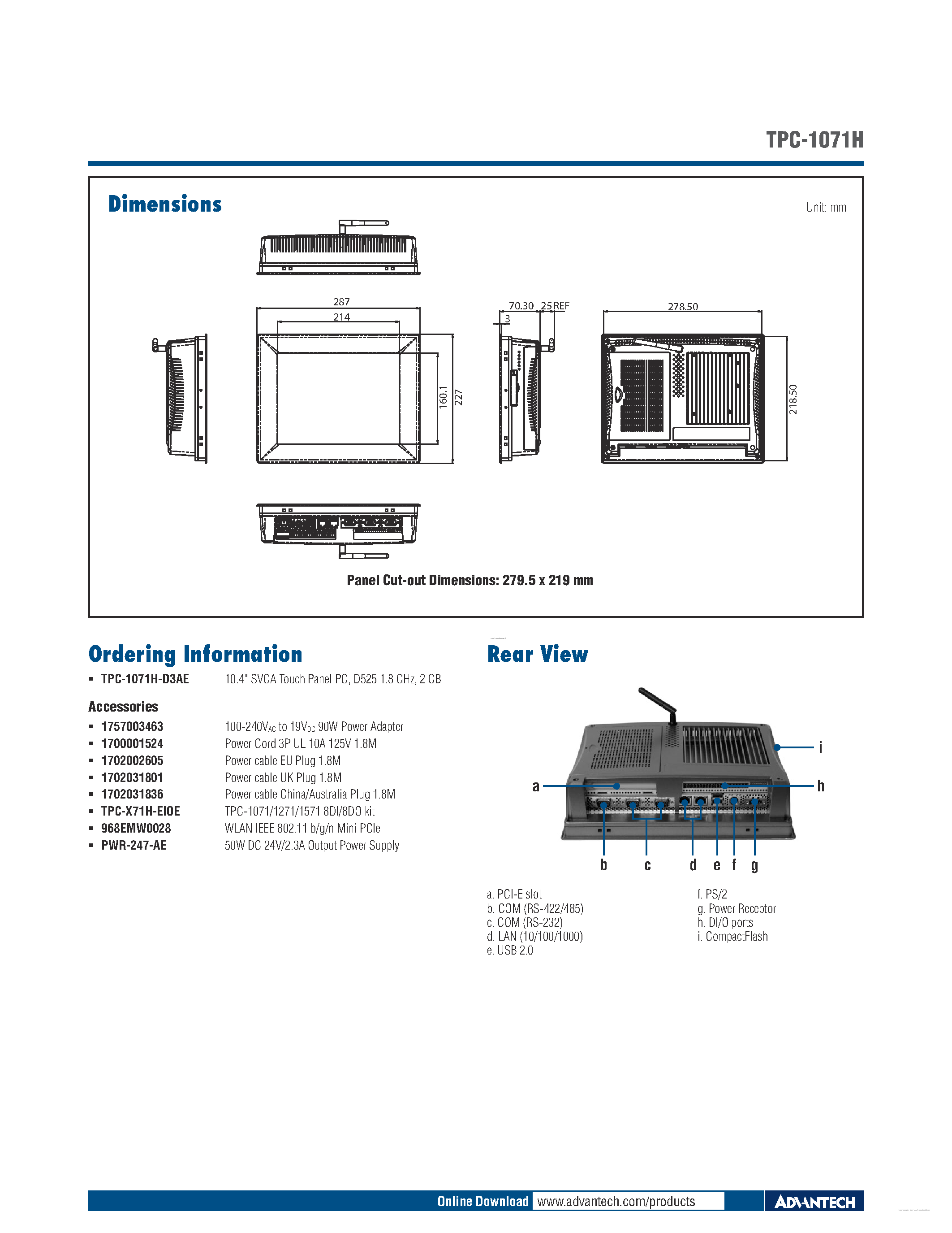 Datasheet TPC-1071H - 10.4 SVGA TFT LCD Intel Atom Dual-Core D525 Touch Panel Computer page 2