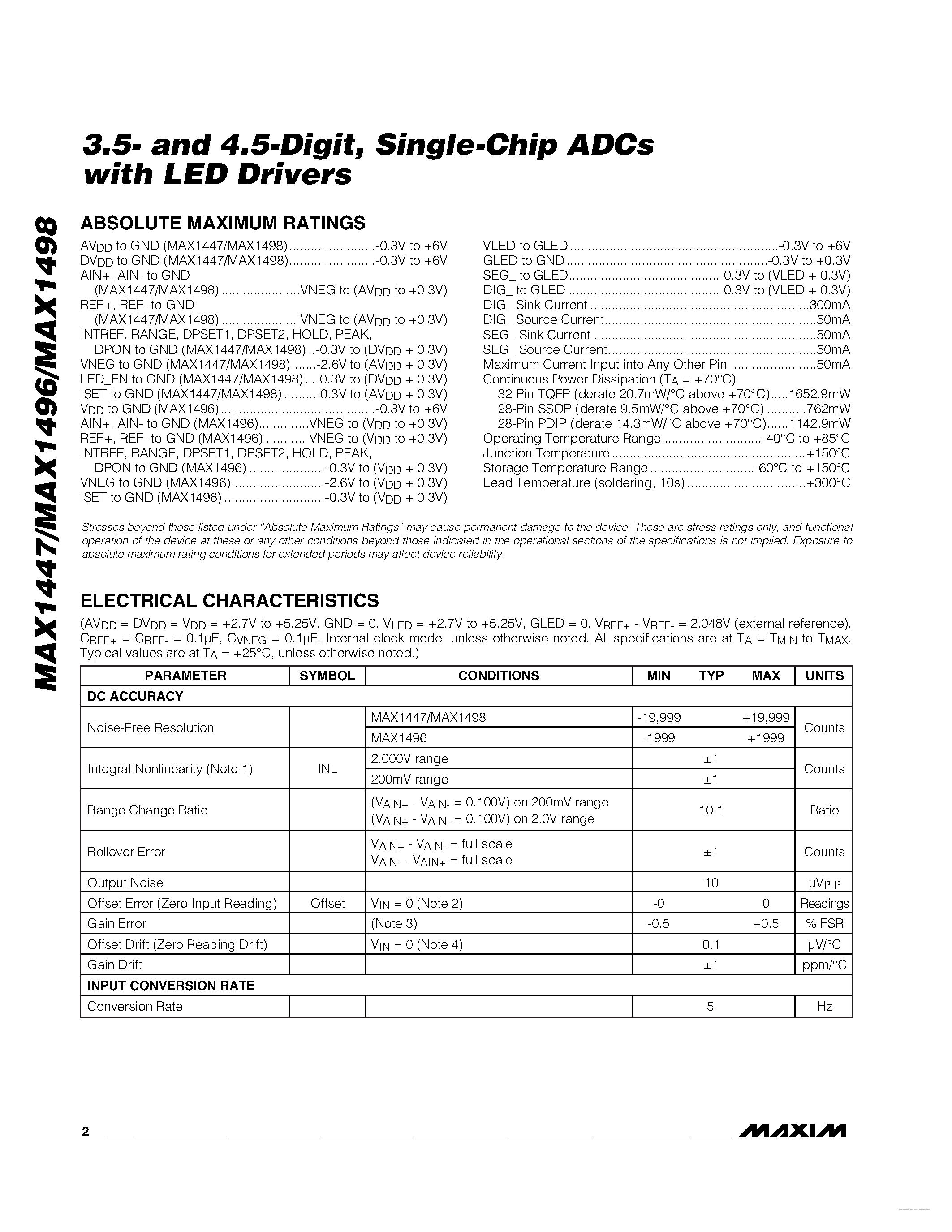 Даташит MAX1447 - (MAX1447 - MAX1498) Single-Chip ADCs страница 2