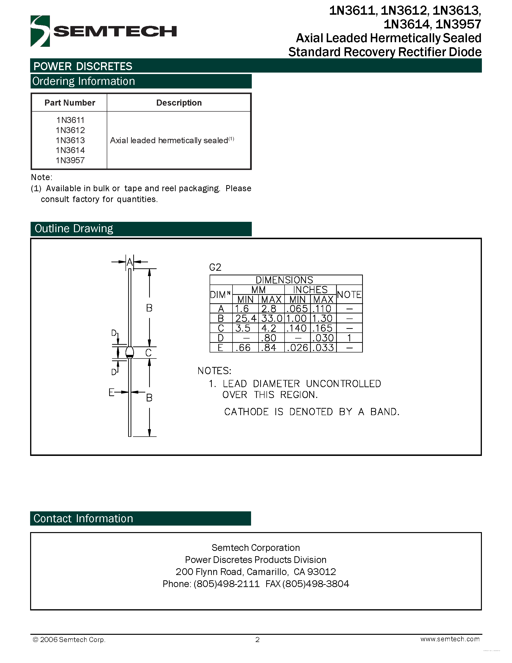 Datasheet 1N3611 - (1N3611 - 1N3957) Standard Recovery Rectifier Diode page 2