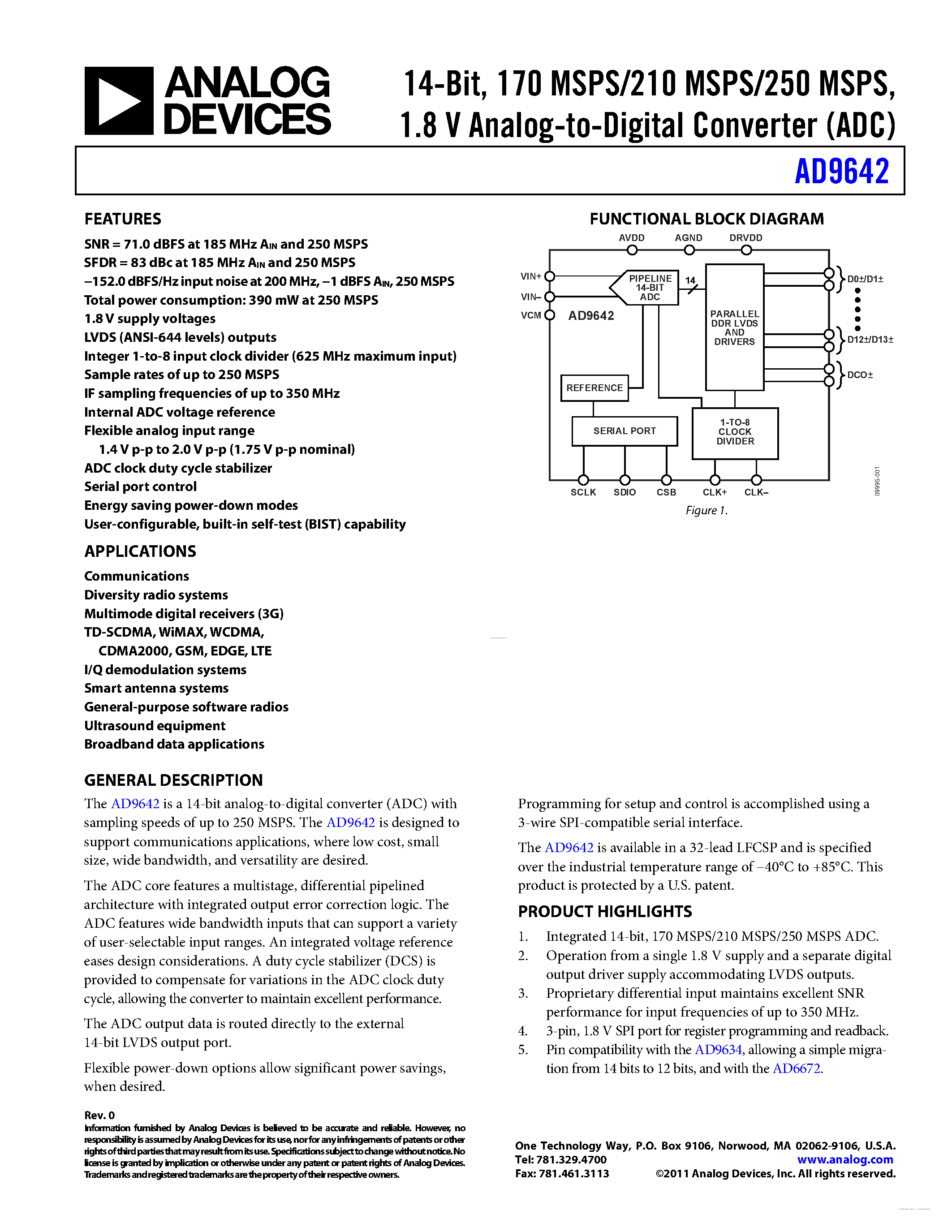 Datasheet AD9642 - 1.8 V Analog-to-Digital Converter page 1