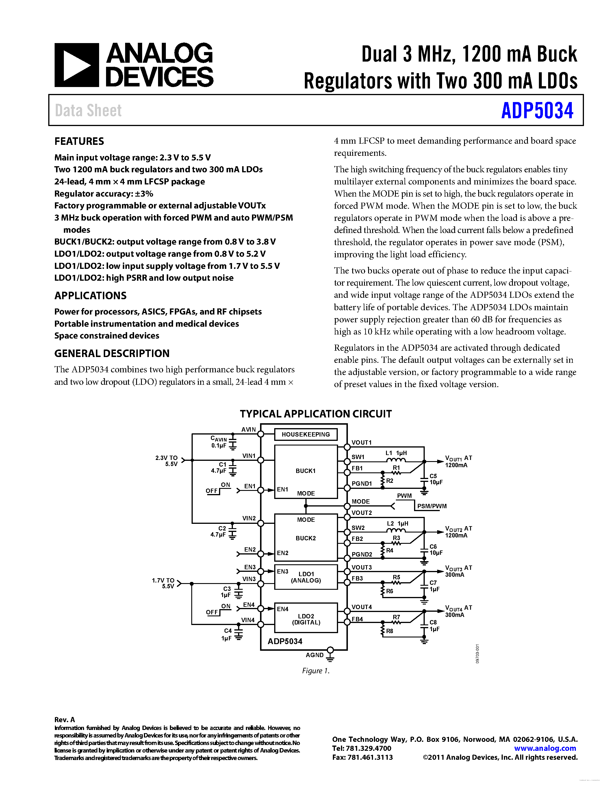 Datasheet ADP5034 - 1200 mA Buck Regulators page 1