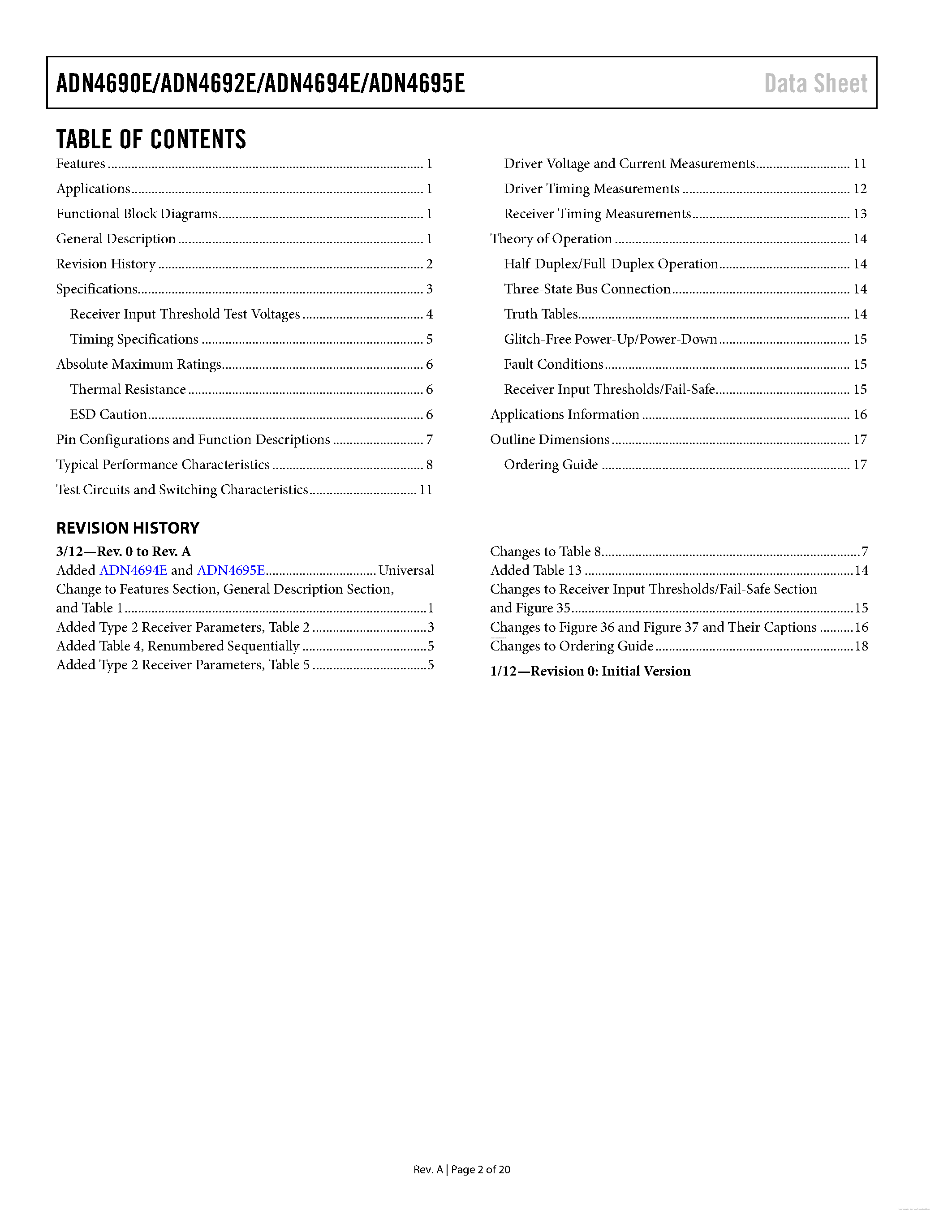 Datasheet ADN4690E - (ADN4690E - ADN4695E) High Speed M-LVDS Transceivers page 2