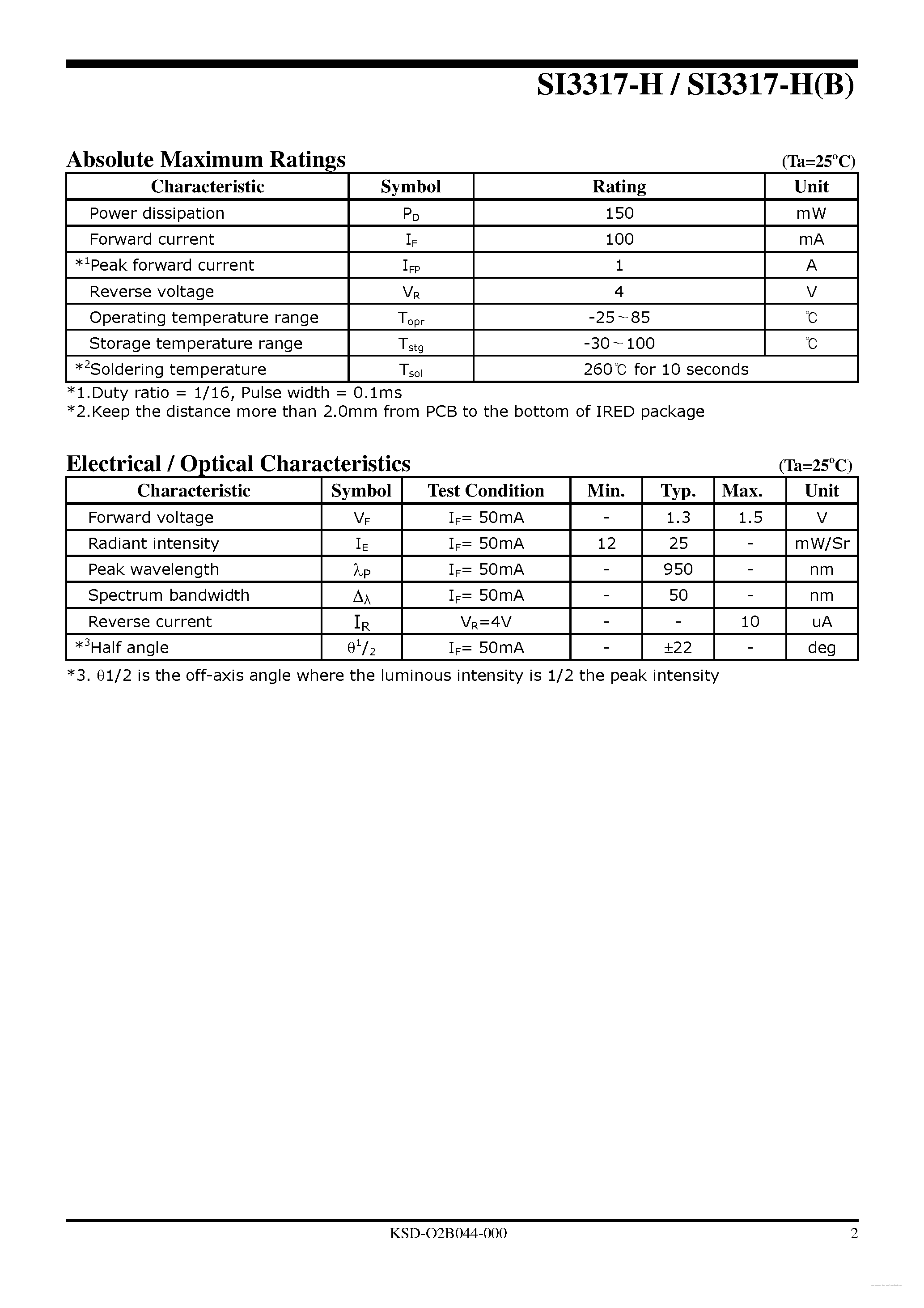 Даташит SI3317-H - IRED страница 2
