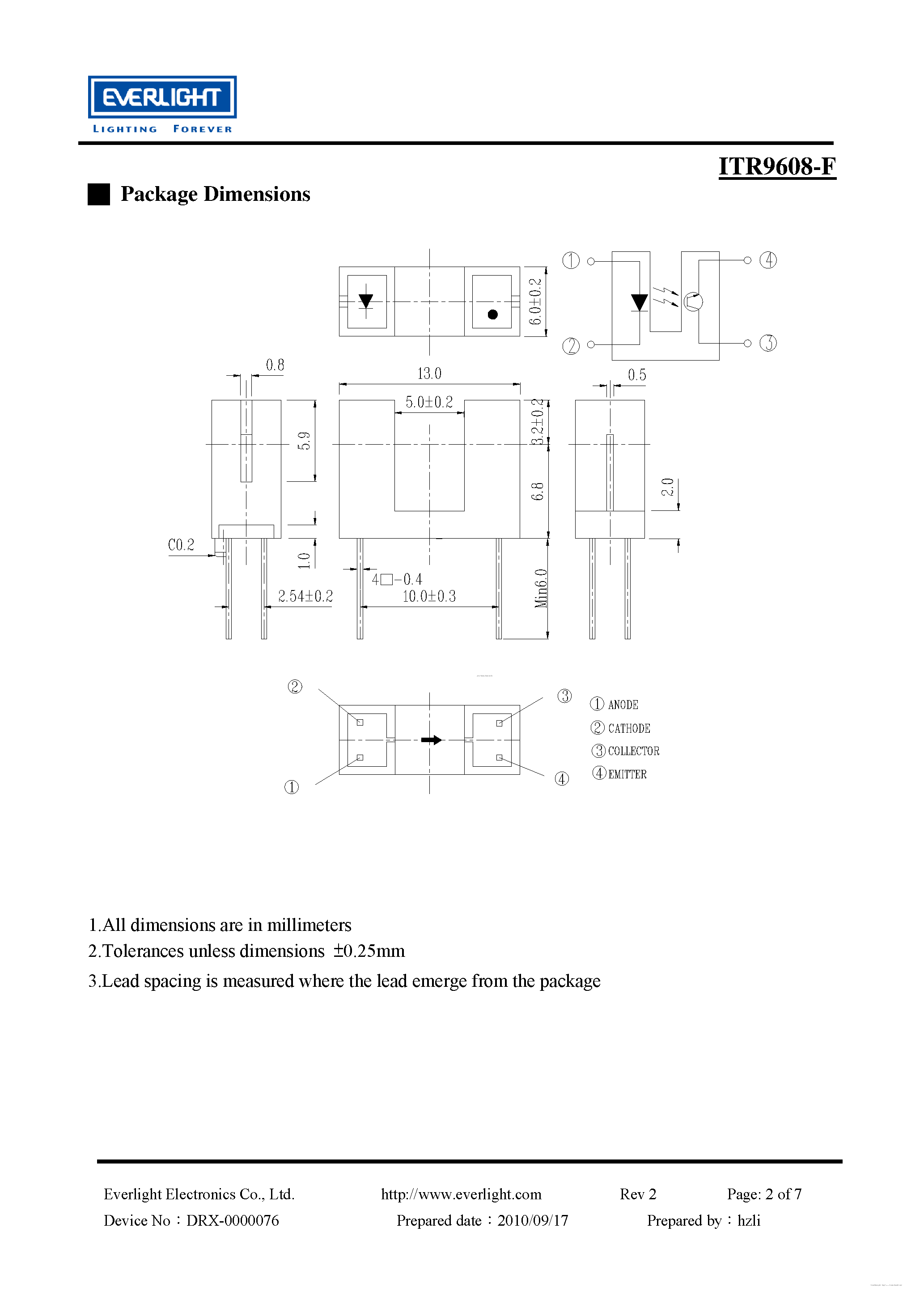 Даташит ITR9608-F - Opto Interrupter страница 2