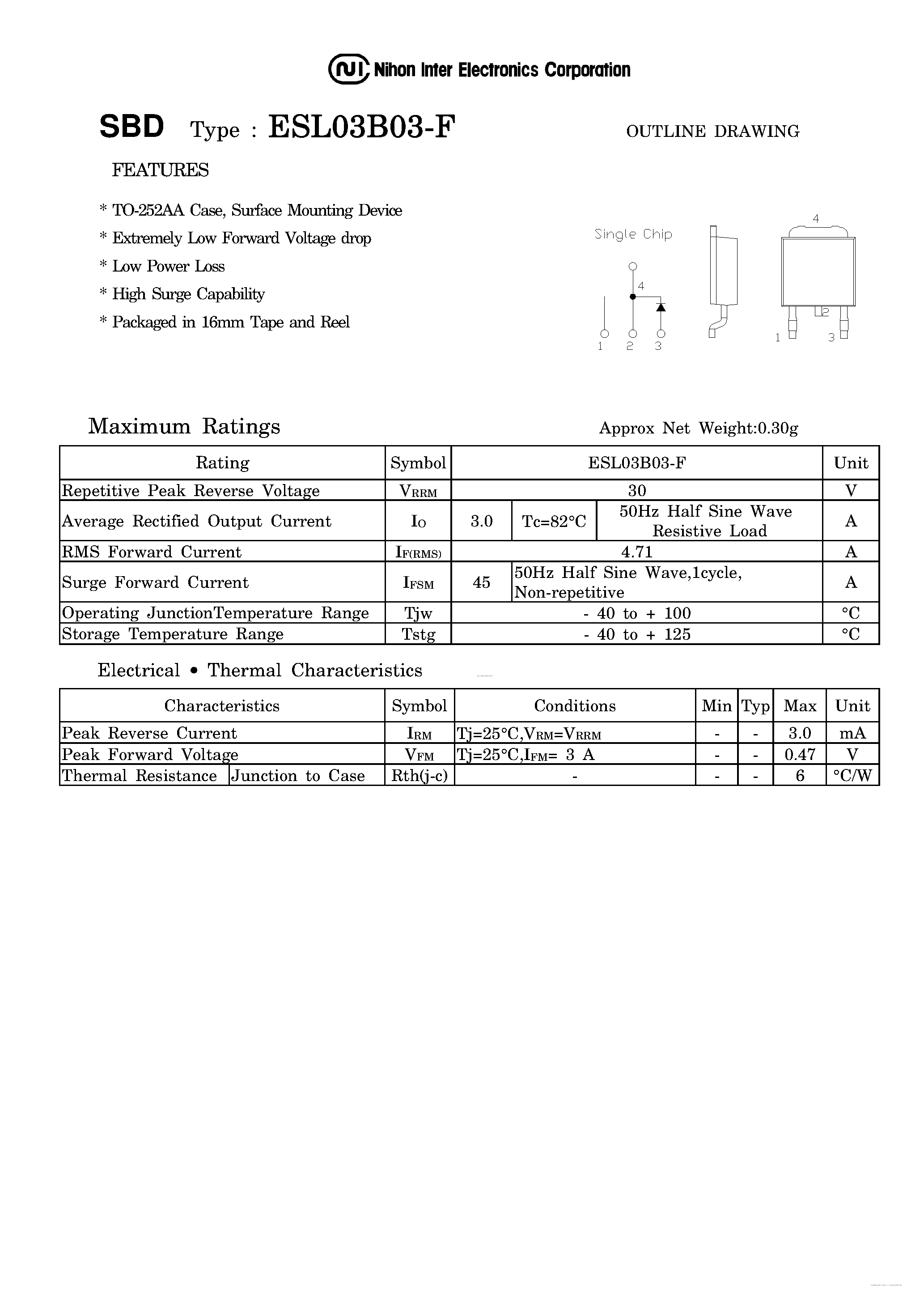 Даташит ESL03B03-F - Schottky Barrier Diode страница 1