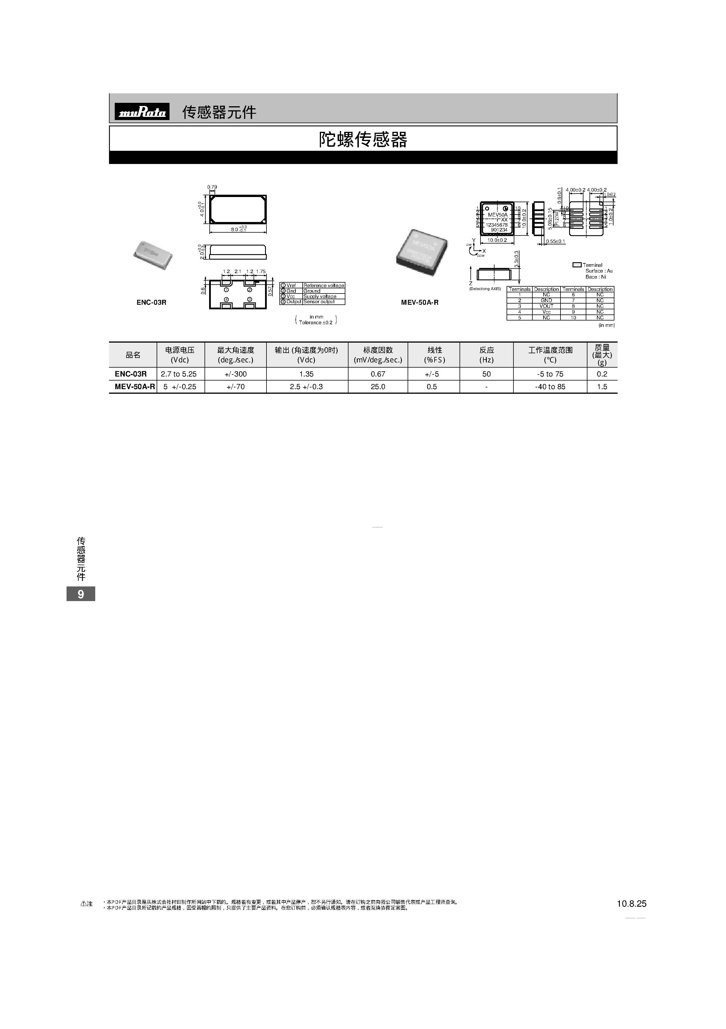 Datasheet MEV-50A-R - Sensor page 1