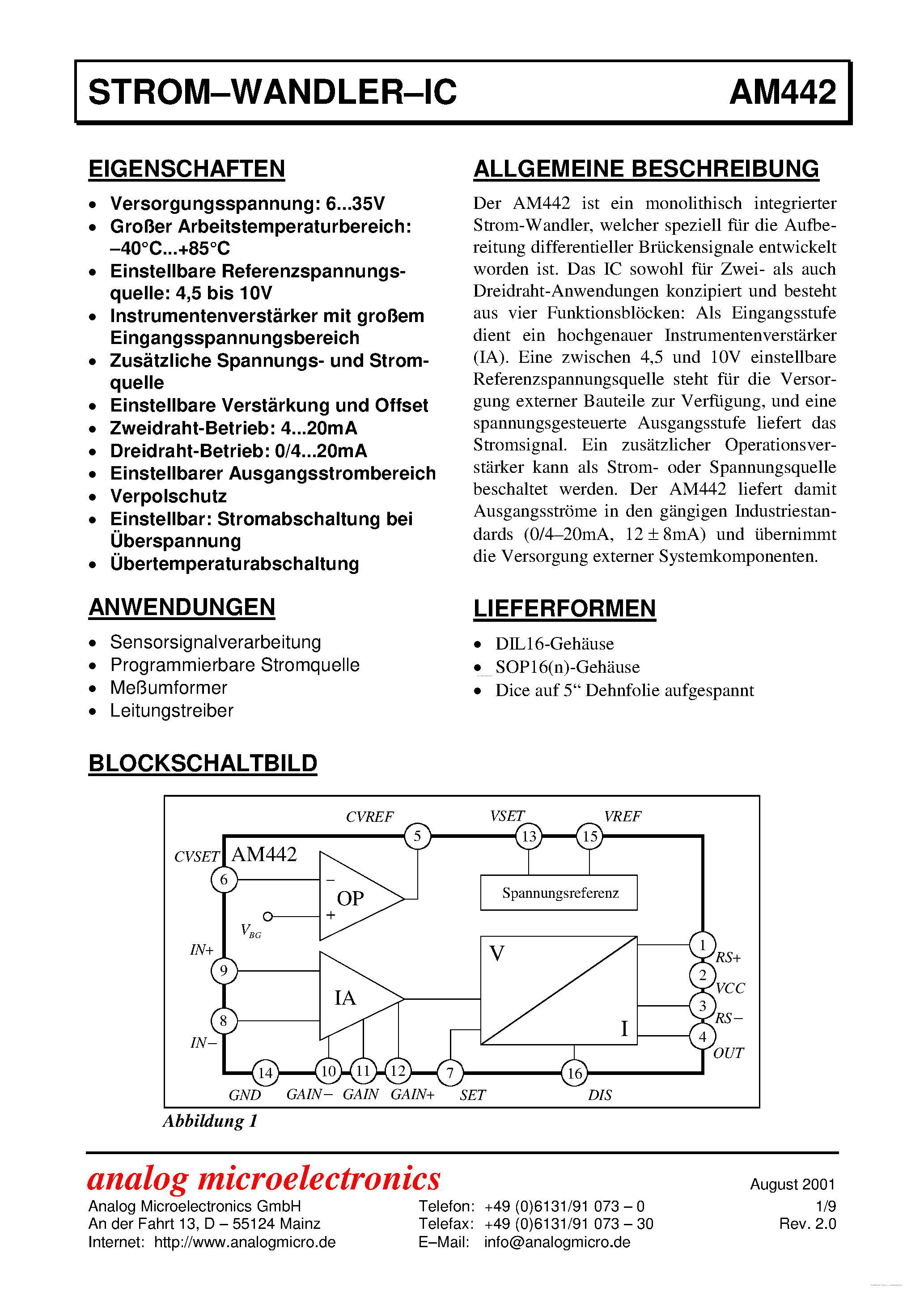 Даташит AM442 - STROM-WANDLER-IC страница 1