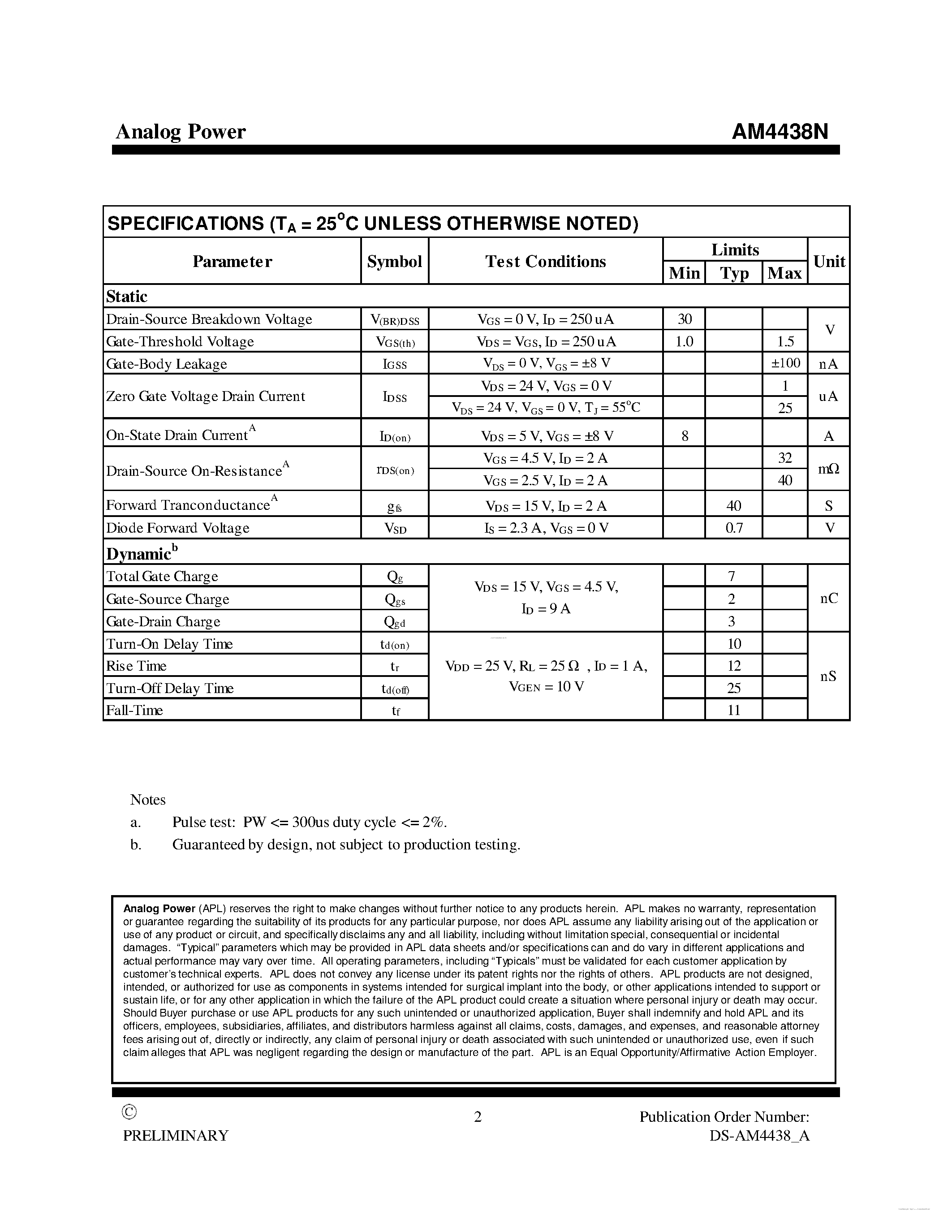 Datasheet AM4438N - MOSFET page 2