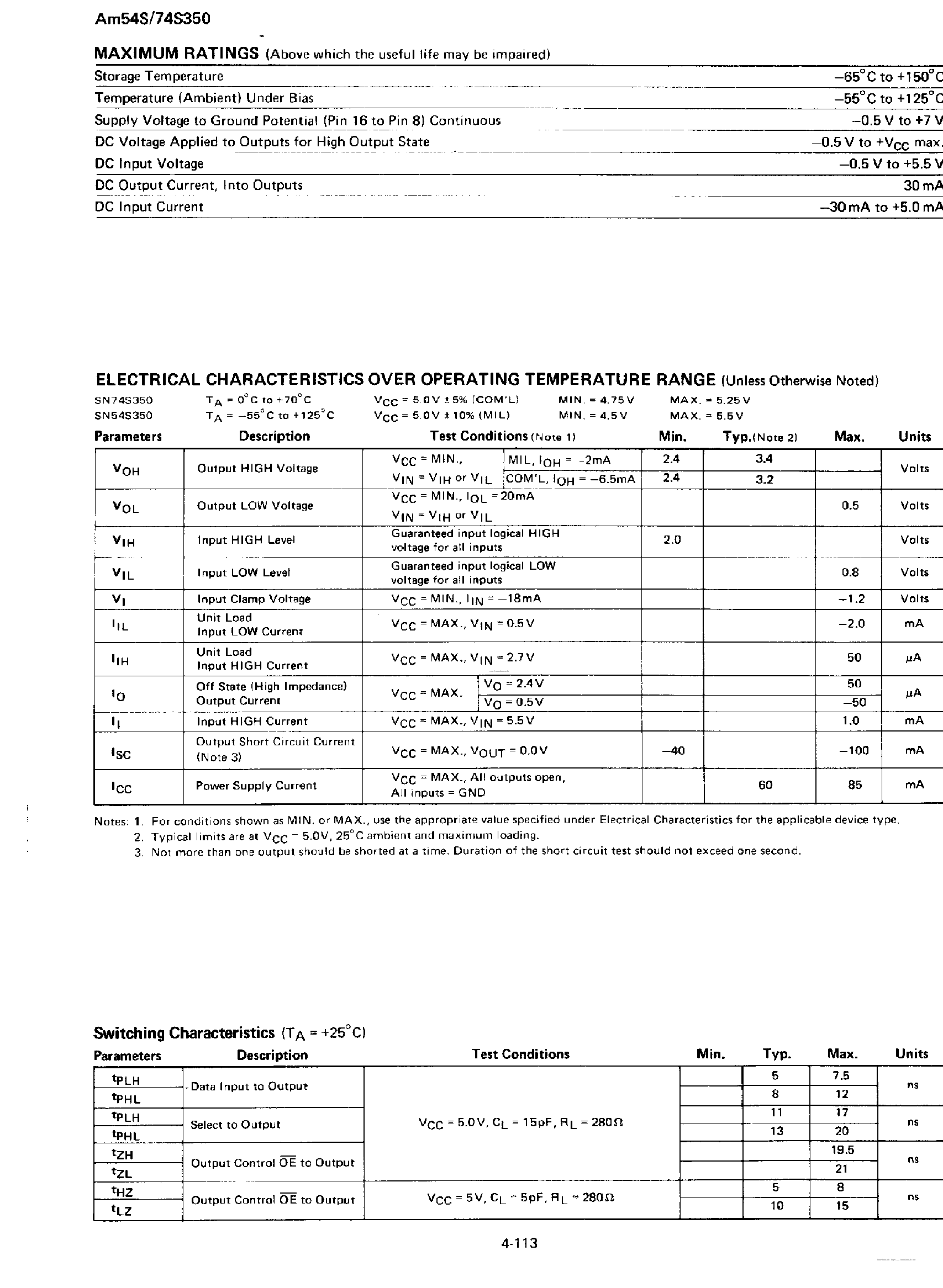 Datasheet AM74S350 - Four-Bit Shifter page 2