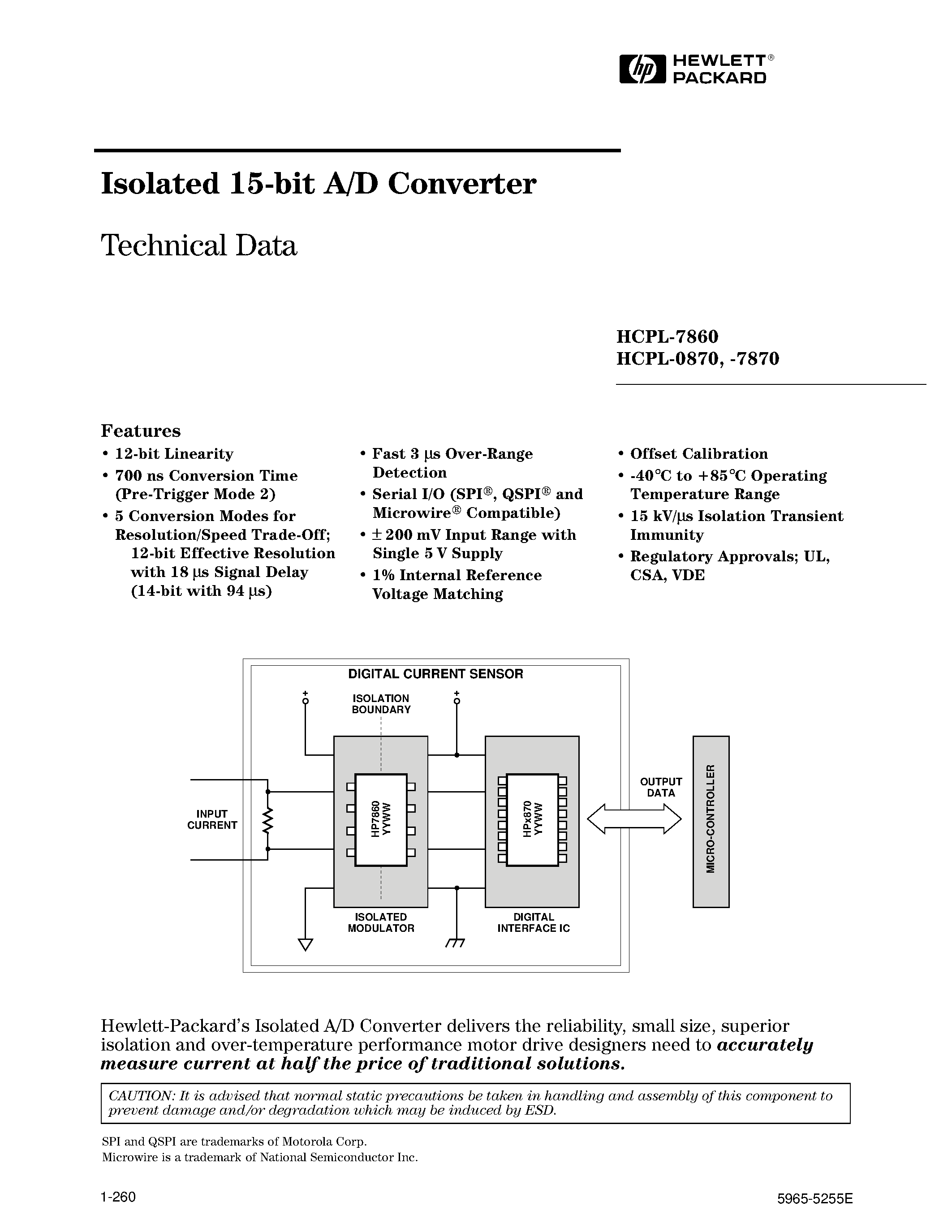 Datasheet HCPL-7860 - Isolated 15-bit A/D Converter page 1