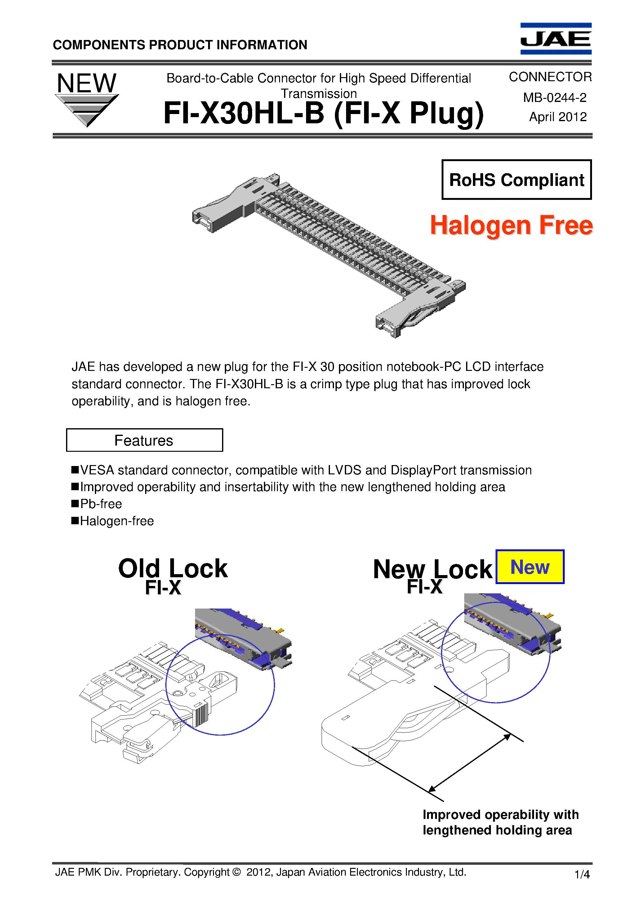 Datasheet FI-X30HL-B - Board to Cable Connector page 1