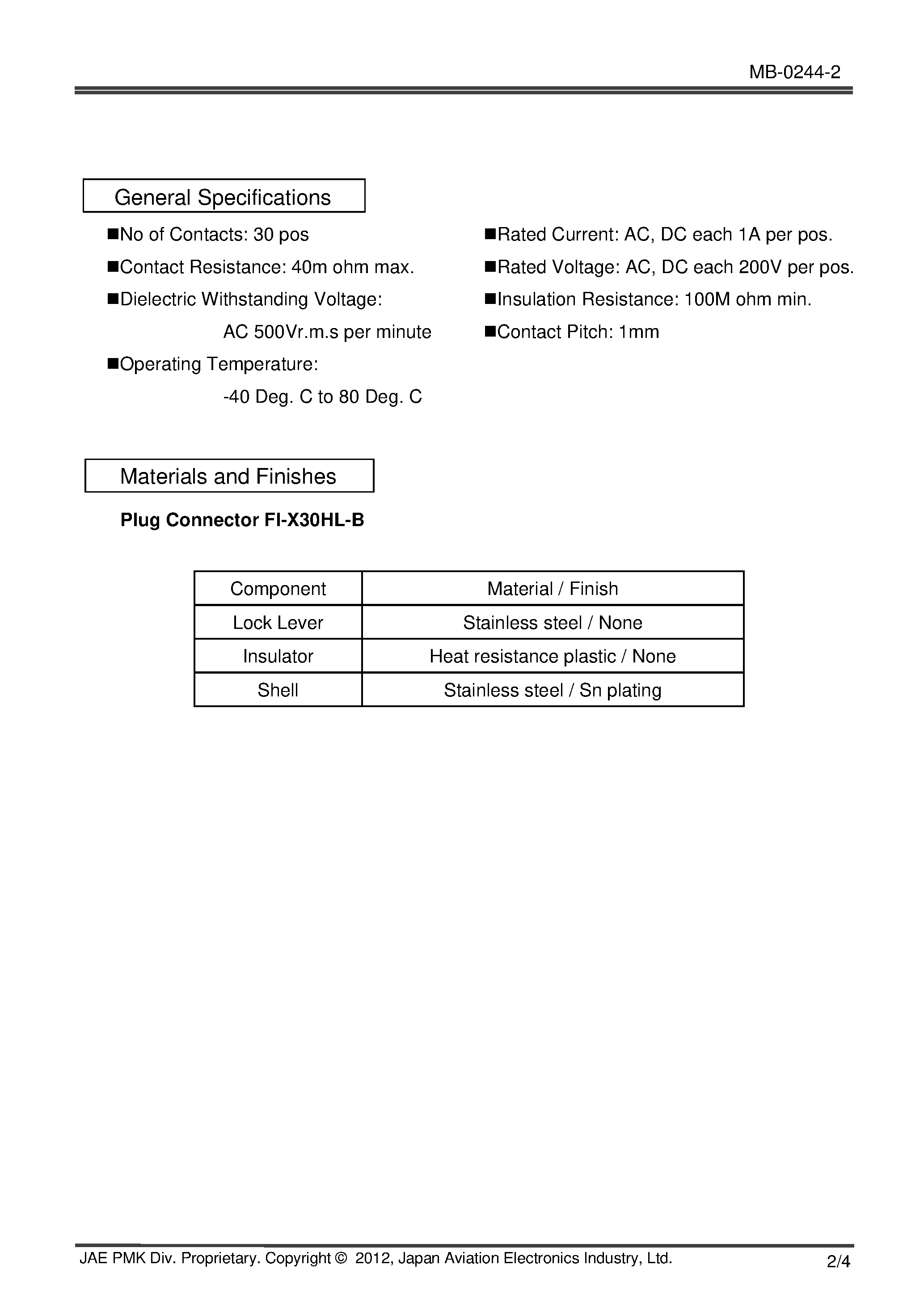 Datasheet FI-X30HL-B - Board to Cable Connector page 2