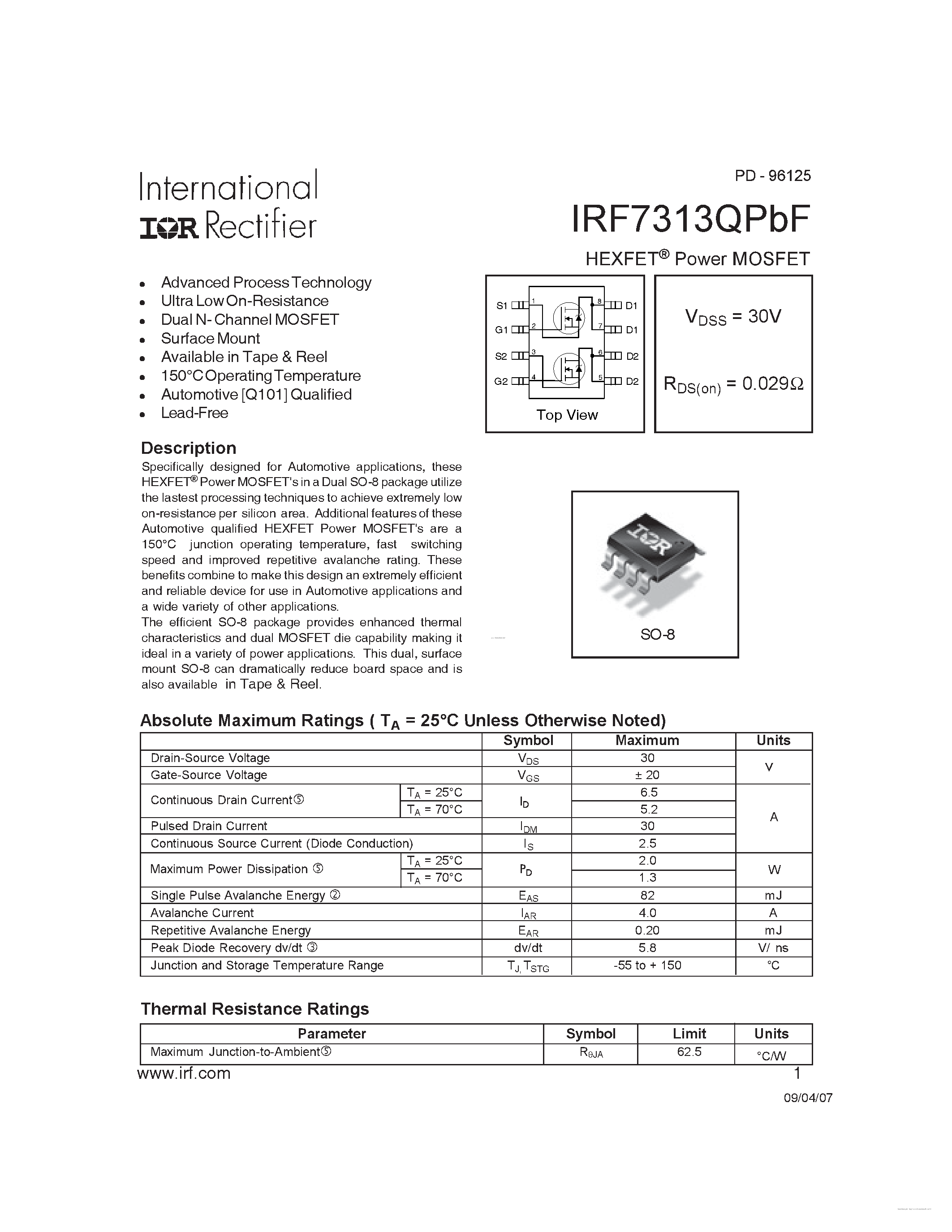 Даташит IRF7313QPBF - страница 1