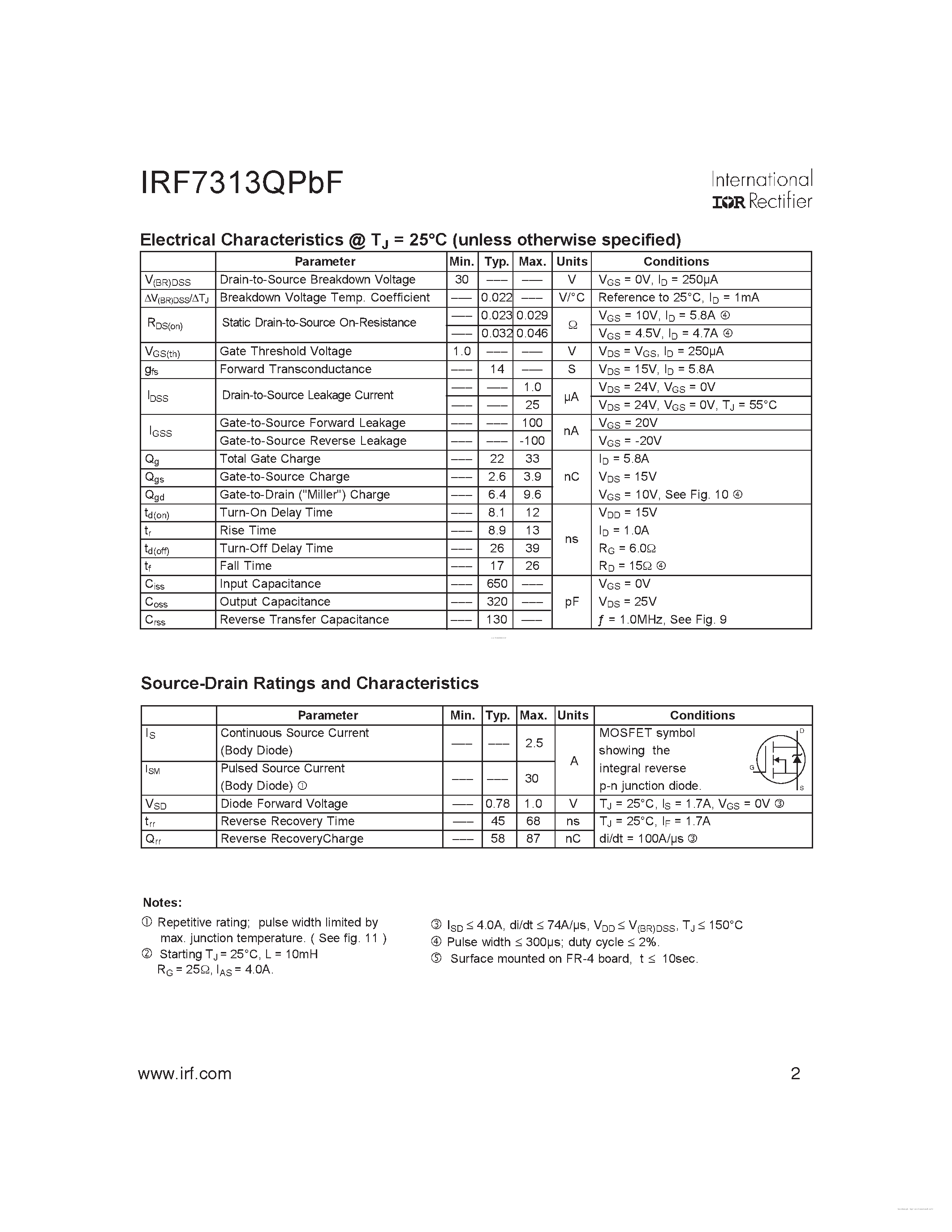 Даташит IRF7313QPBF - страница 2