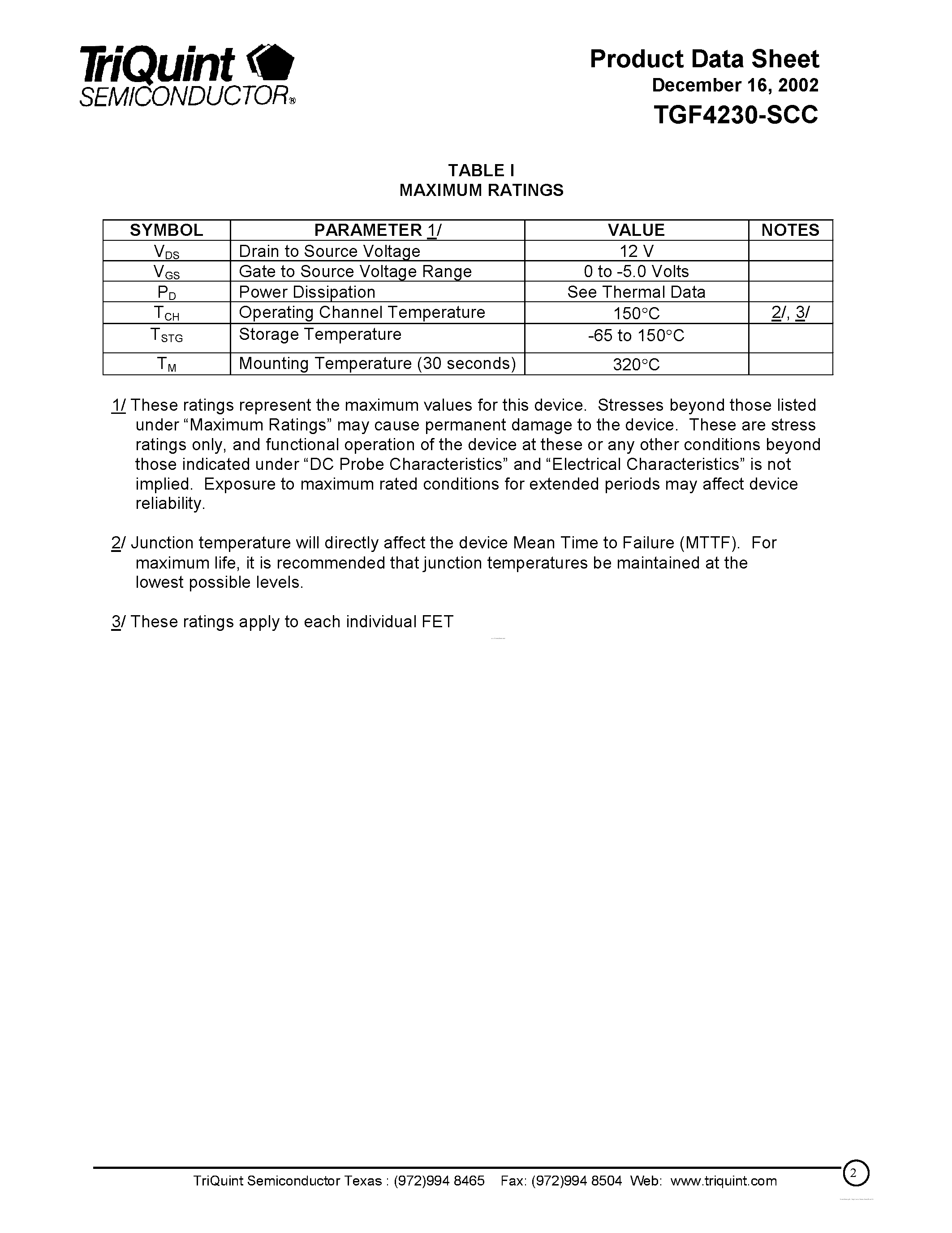 Даташит TGF4230-SCC - 1.2 mm HFET страница 2
