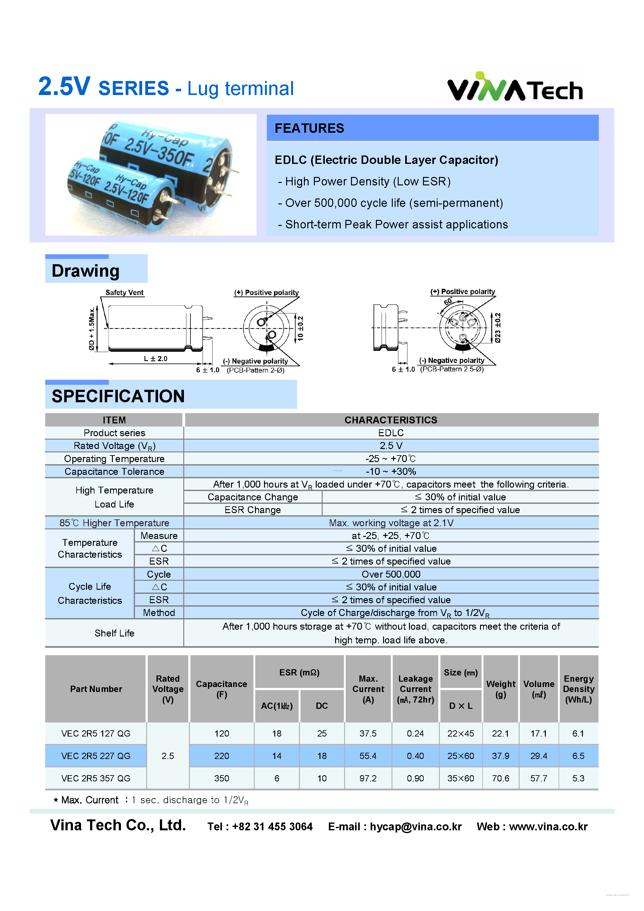 Даташит VEC2R5106QD - 2.5V SERIES - Lug terminal страница 2