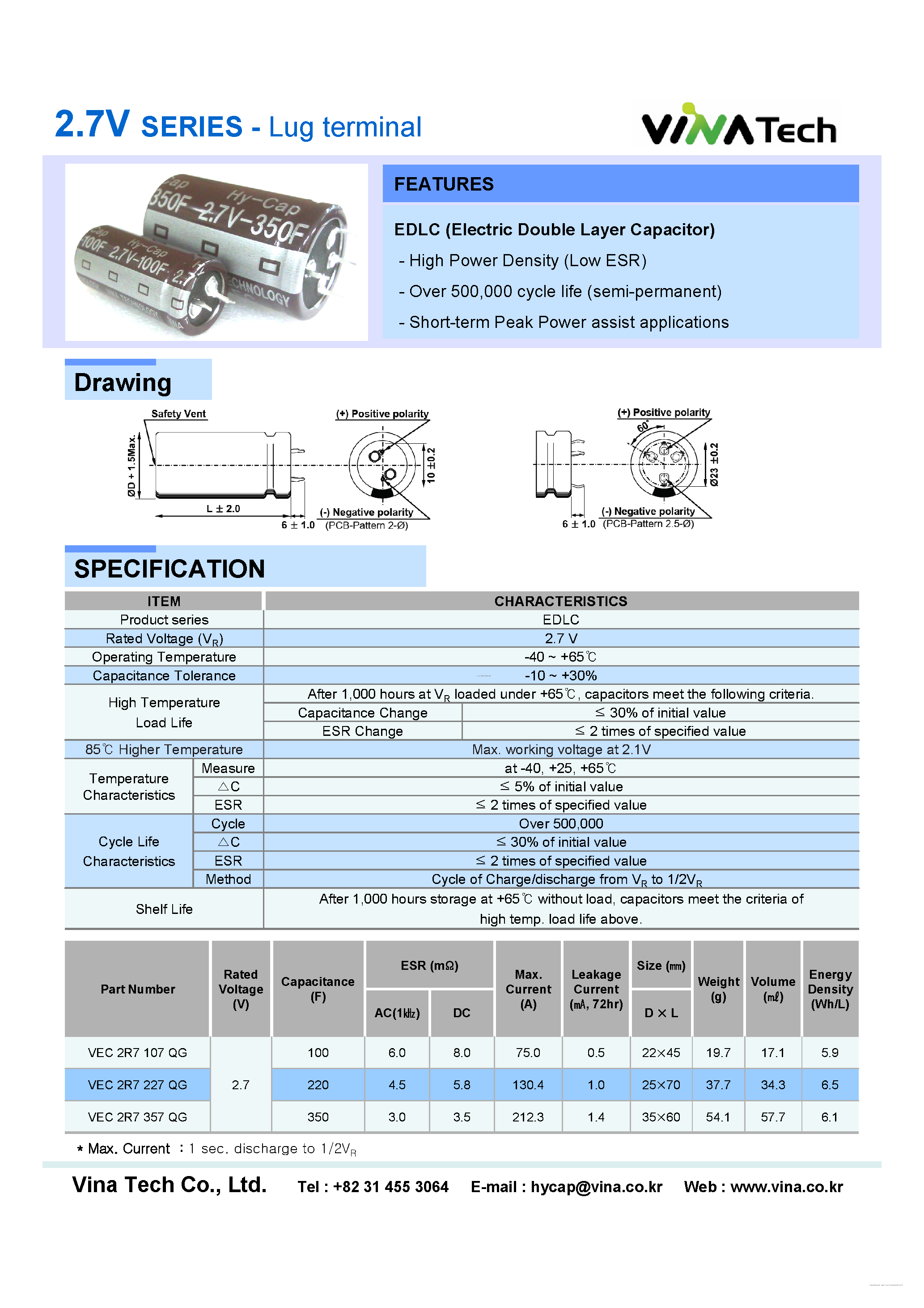 Даташит VEC2R7106QG - 2.7V SERIES - Lug terminal страница 2