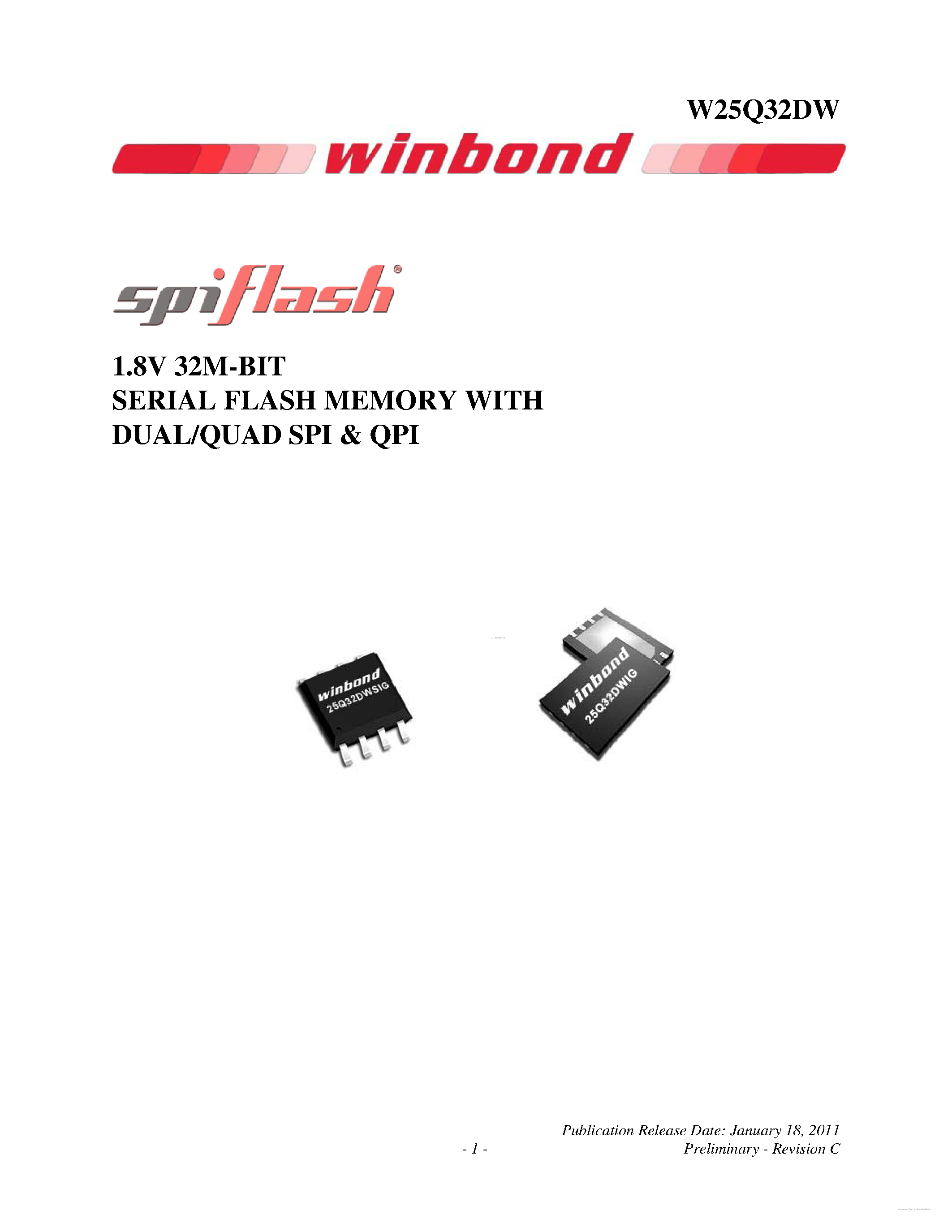 Даташит W25Q32DW - 1.8V 32M-BIT SERIAL FLASH MEMORY страница 1