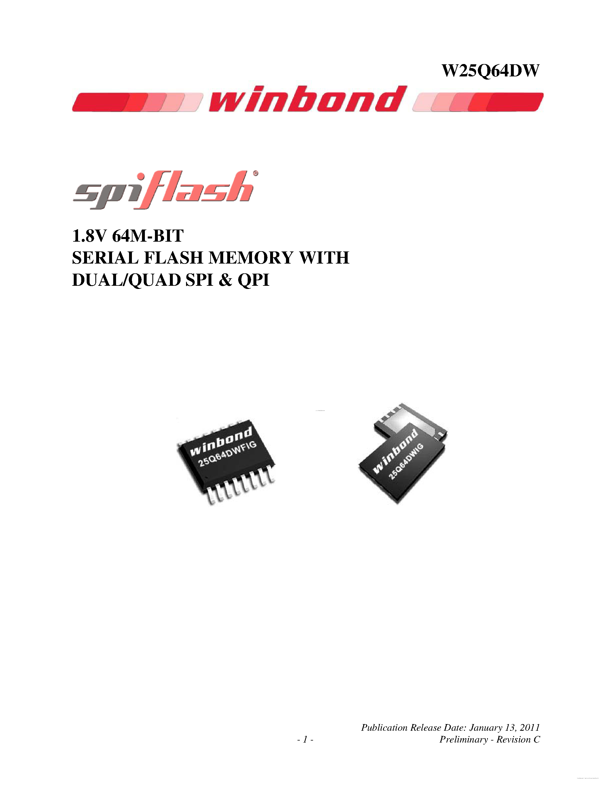 Даташит W25Q64DW - 1.8V 64M-BIT SERIAL FLASH MEMORY страница 1