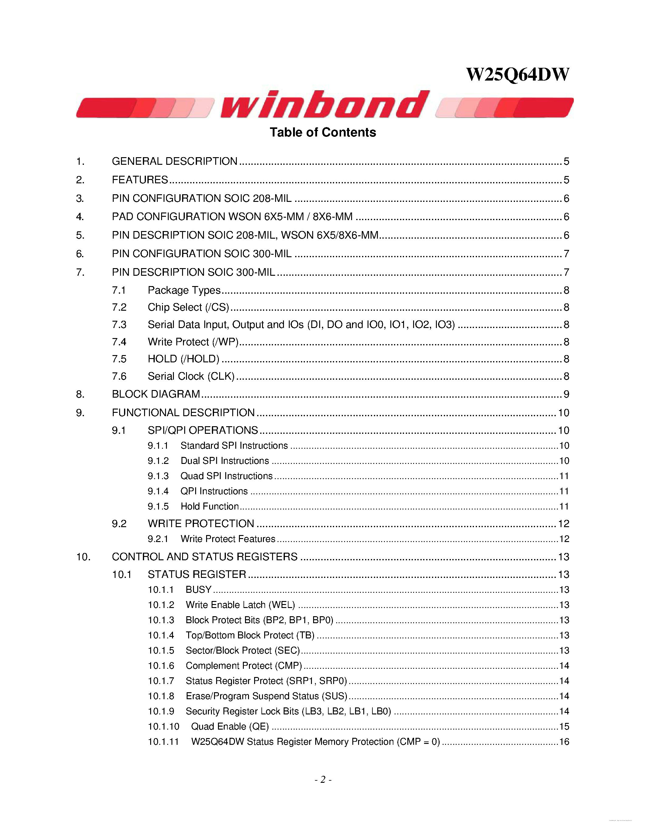 Даташит W25Q64DW - 1.8V 64M-BIT SERIAL FLASH MEMORY страница 2