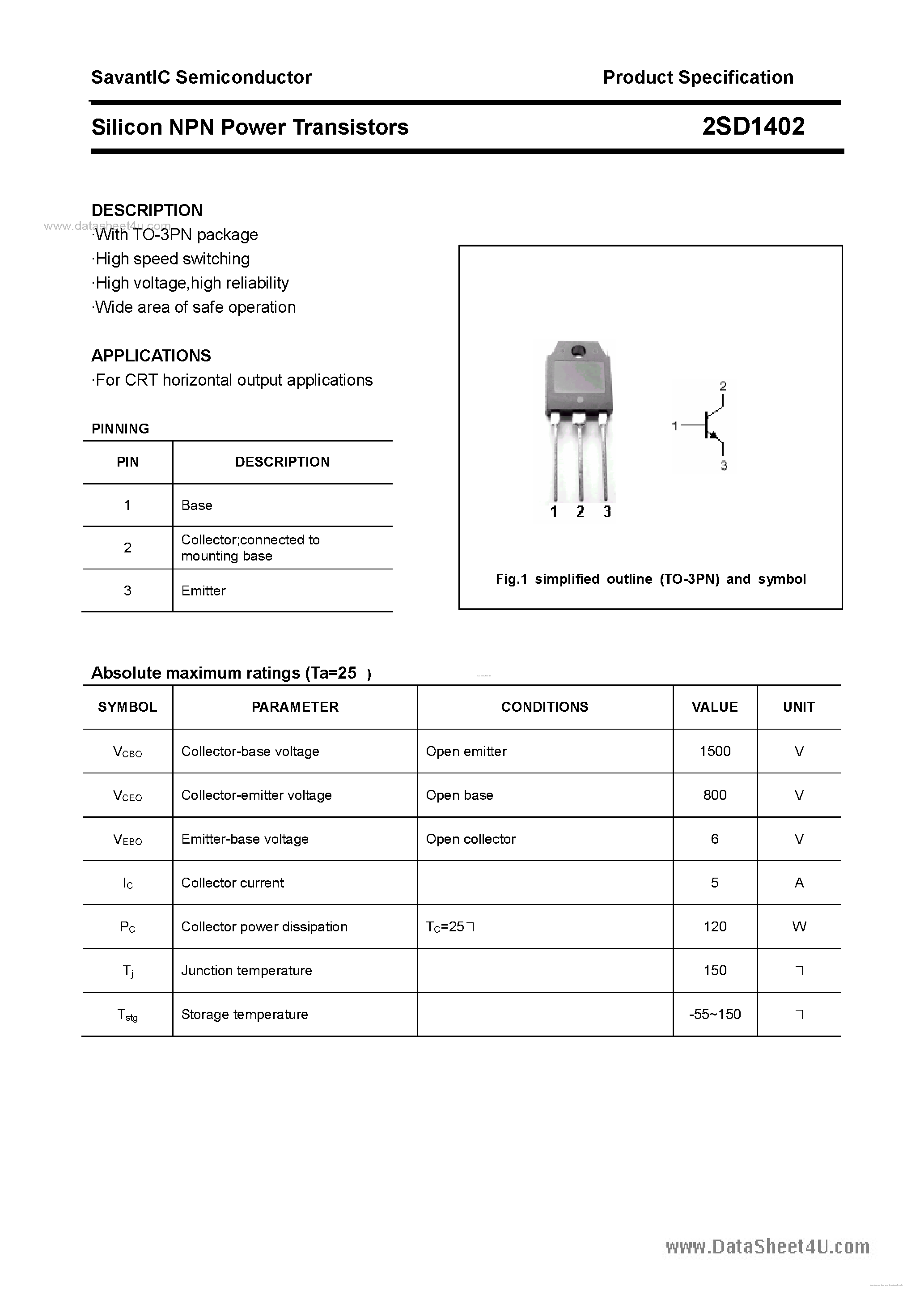 Даташит D1402 - Search -----> 2SD1402 страница 1