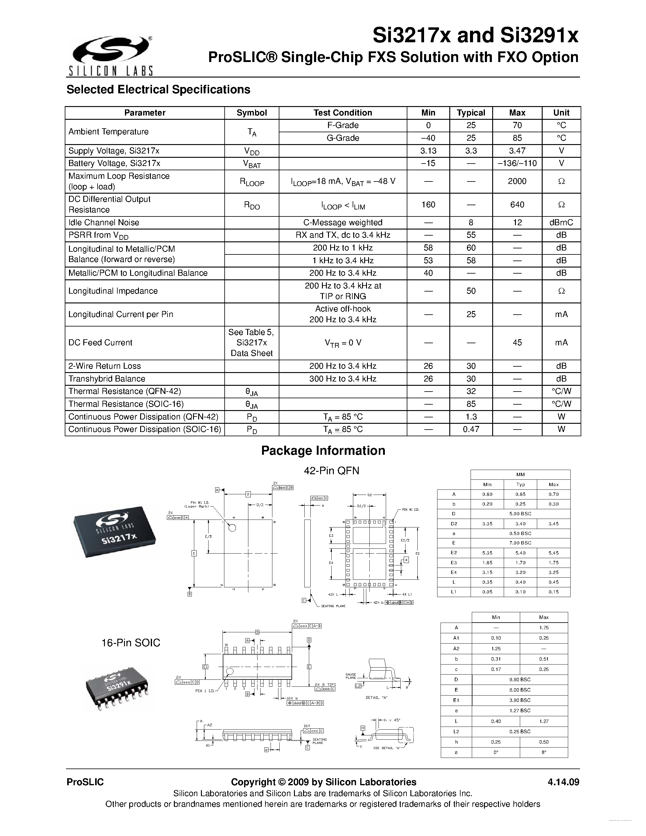 Datasheet Si32171-B-FM - (Si3217x / Si3291x) Single-Chip FXS Solution page 2