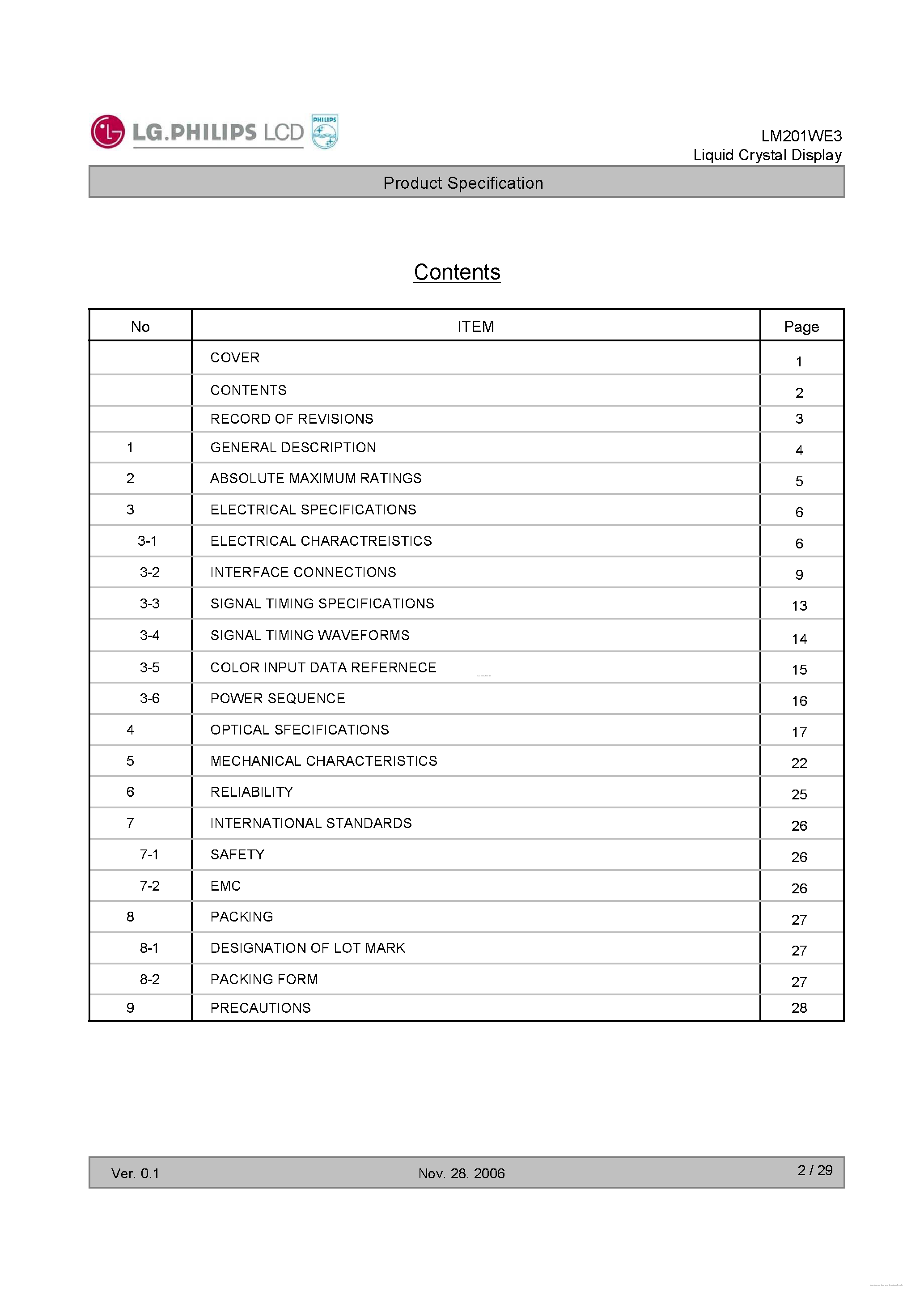 Datasheet LM201WE3-TLD1 - Liquid Crystal Display page 2