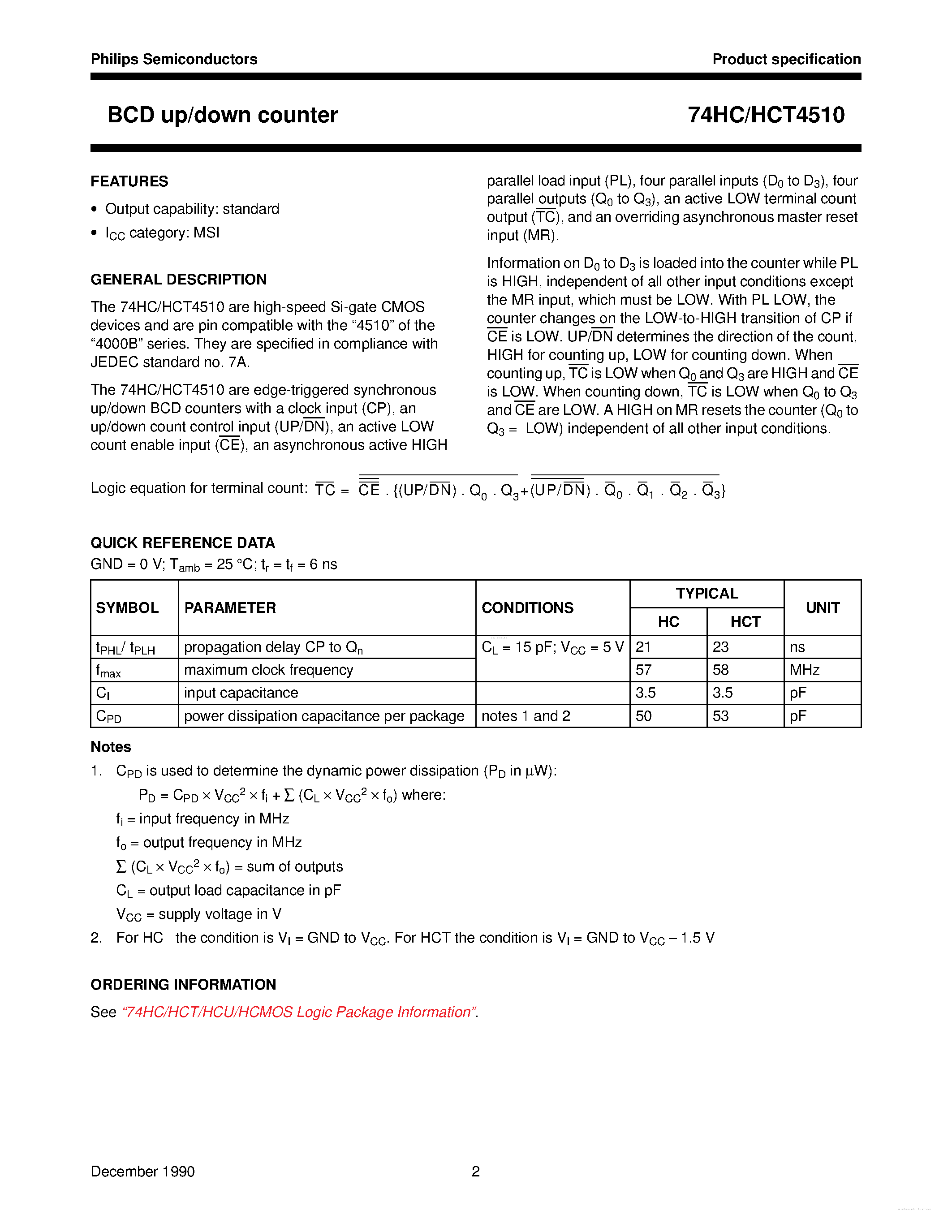 Datasheet 74HC4510 - BCD up/down counter page 2