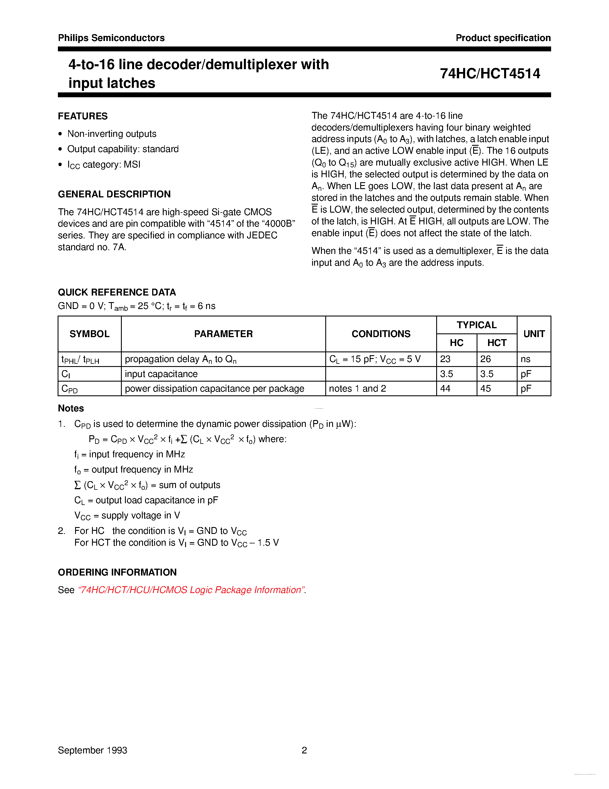 Datasheet 74HC4514 - 4-to-16 line decoder/demultiplexer page 2