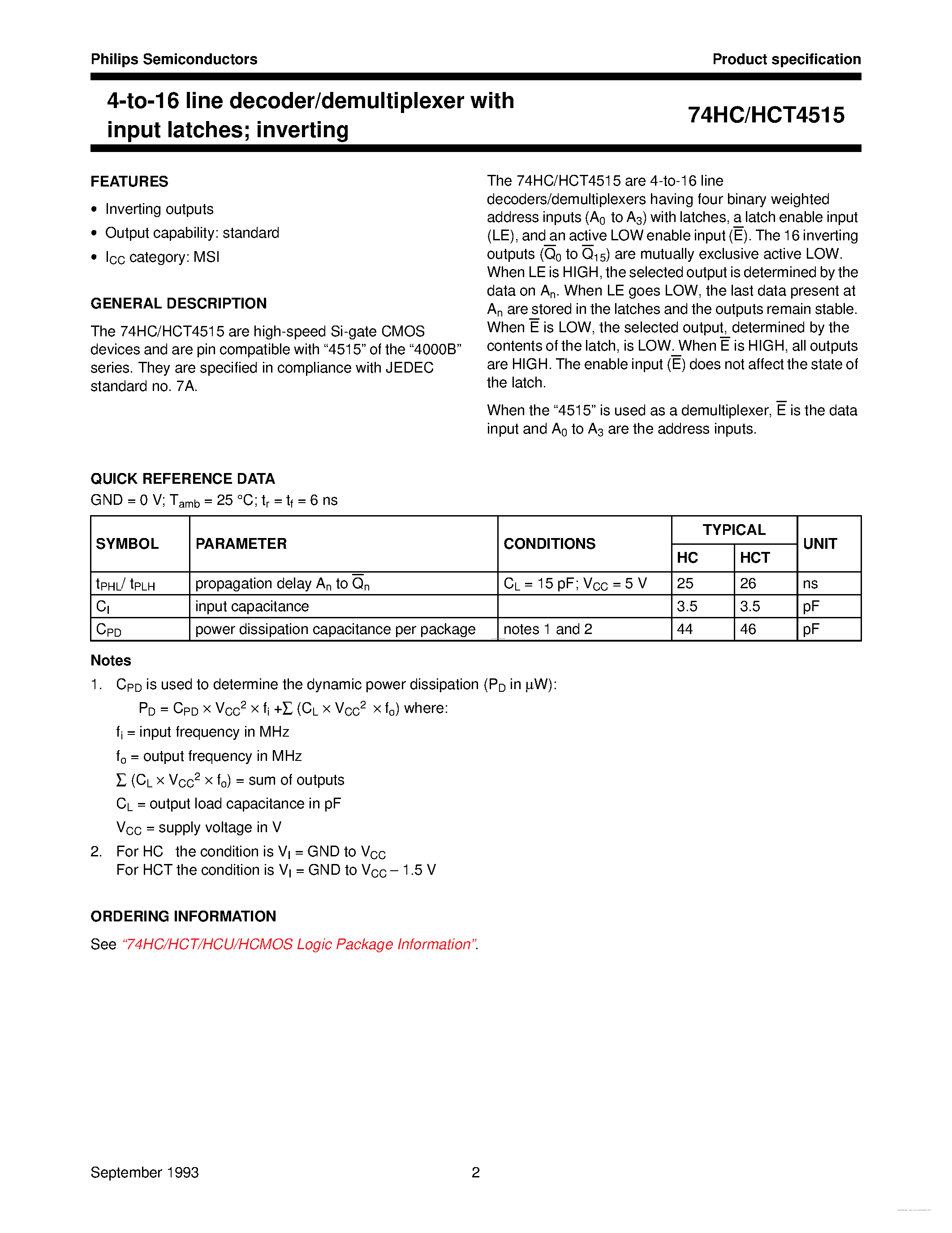 Datasheet 74HC4515 - 4-to-16 line decoder/demultiplexer page 2