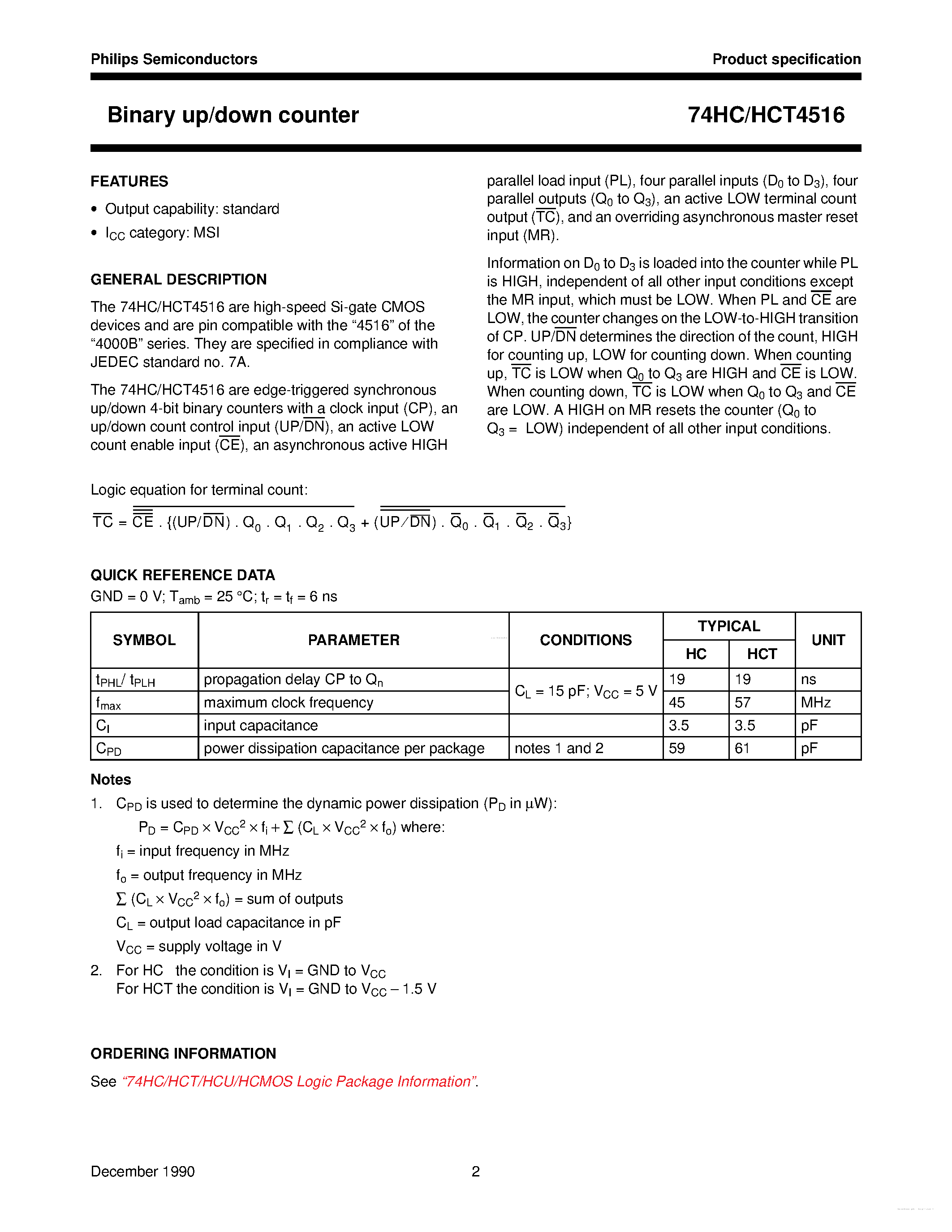 Datasheet 74HC4516 - Binary up/down counter page 2