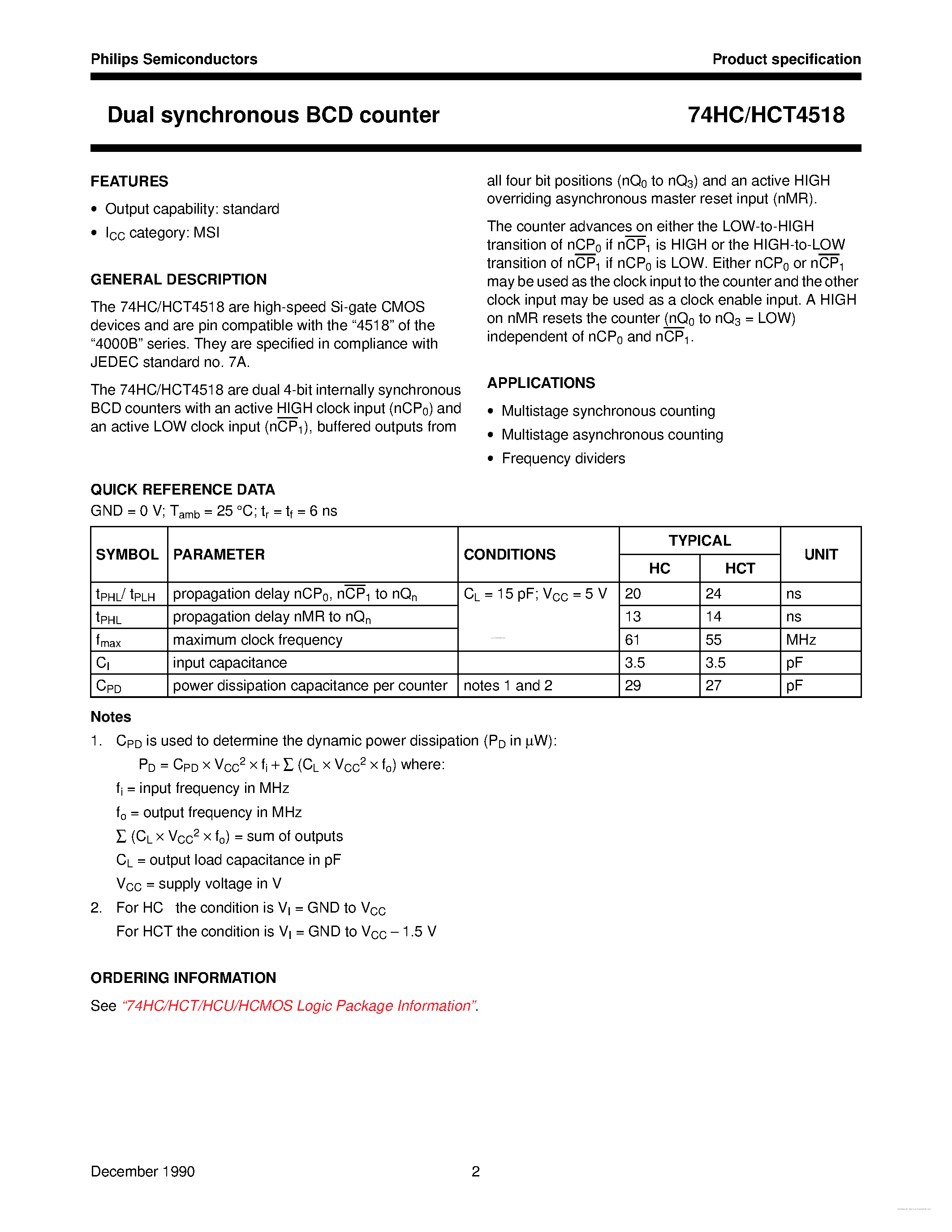 Datasheet 74HC4518 - Dual synchronous BCD counter page 2